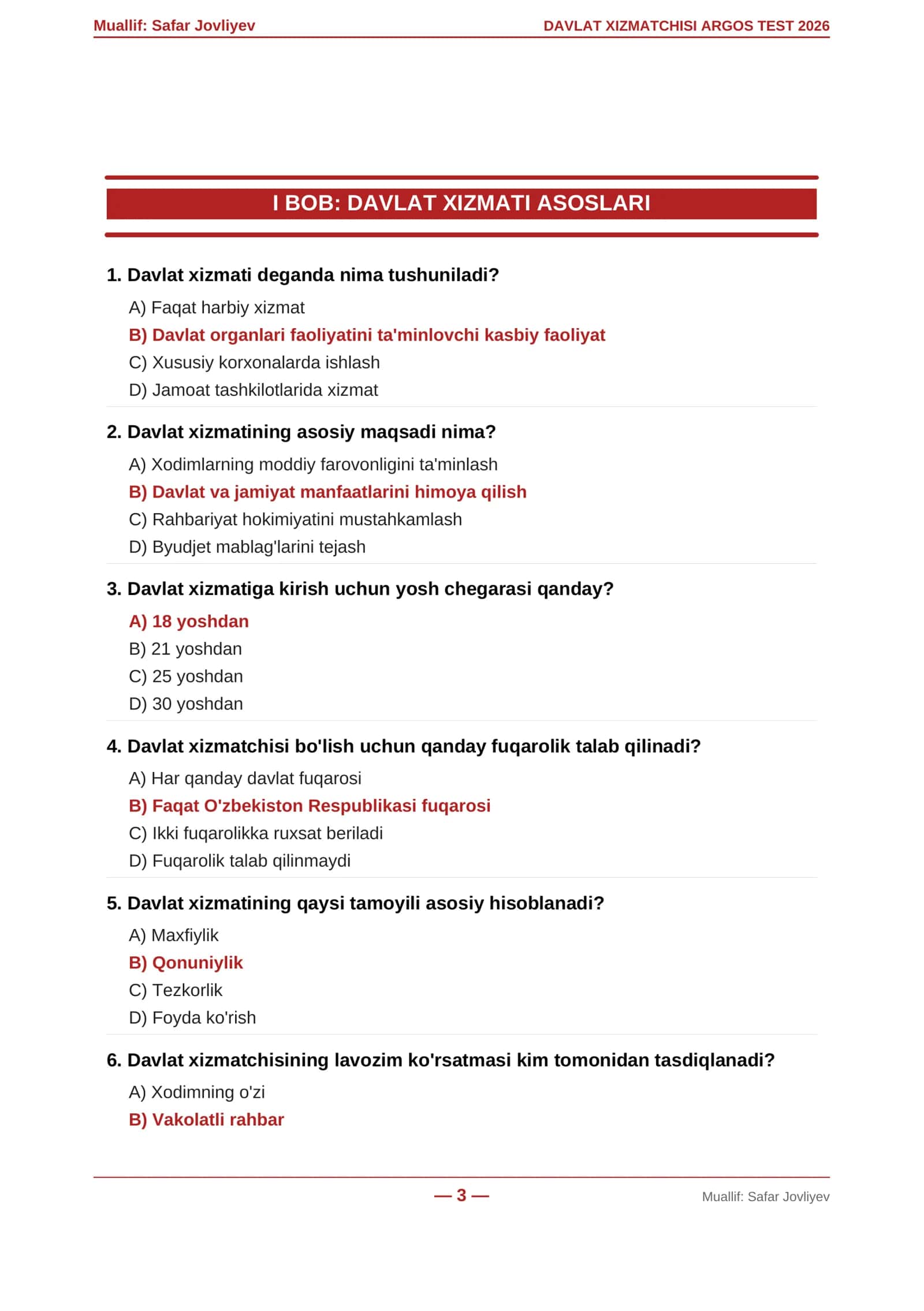 DAVLAT XIZMATCHISI ARGOS TEST 2026 3