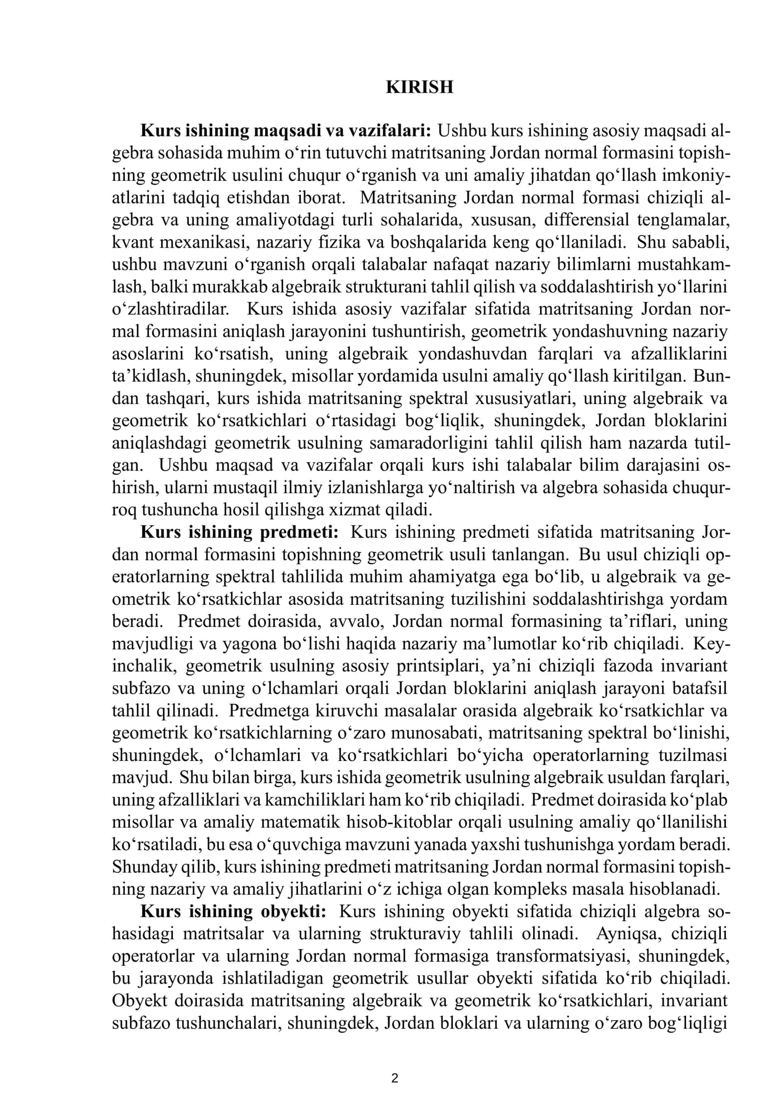 Matritsaning Jordan normal formasini topishning geometrik usuli 3