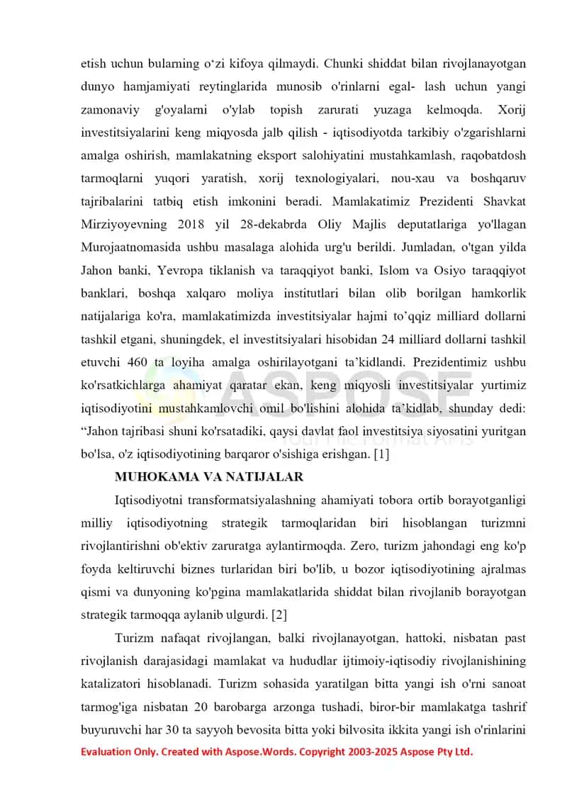 Turizmni rivojlantirish, soha investitsiyalarini jalb etish, kadrlar salohiyatini oshirish bo‘yicha kompleks chora-tadbirlarni analiz qilish 3