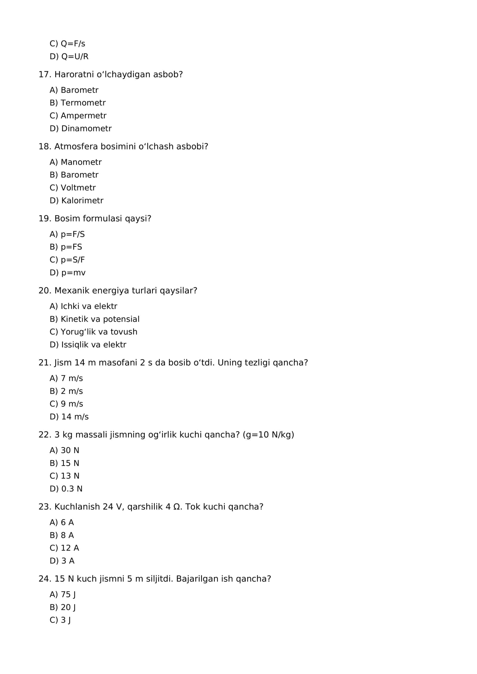 FIZIKA FANIDAN 150 TA TEST 3