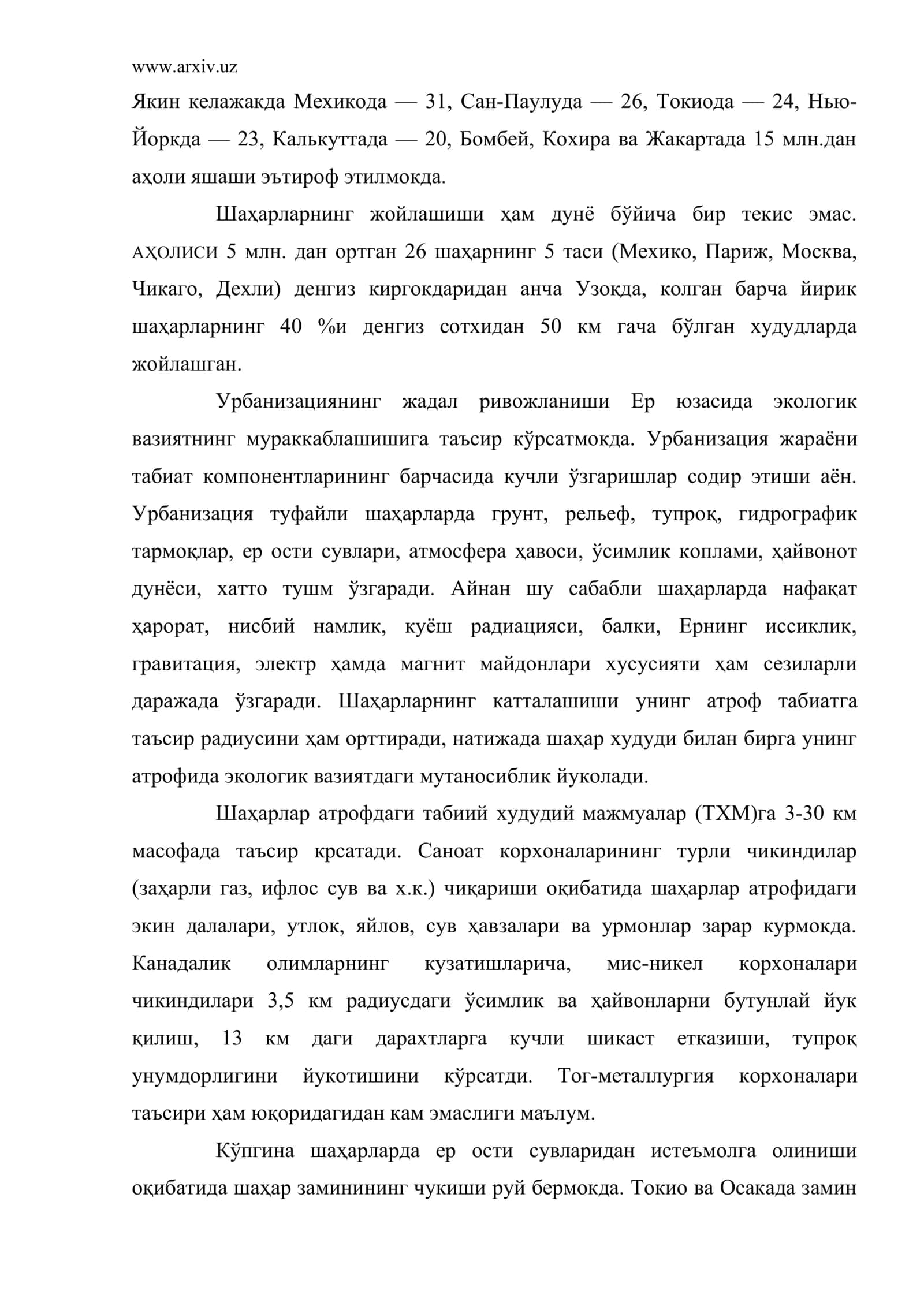 Урбанизация ва унинг экологик вазиятга таъсири 3