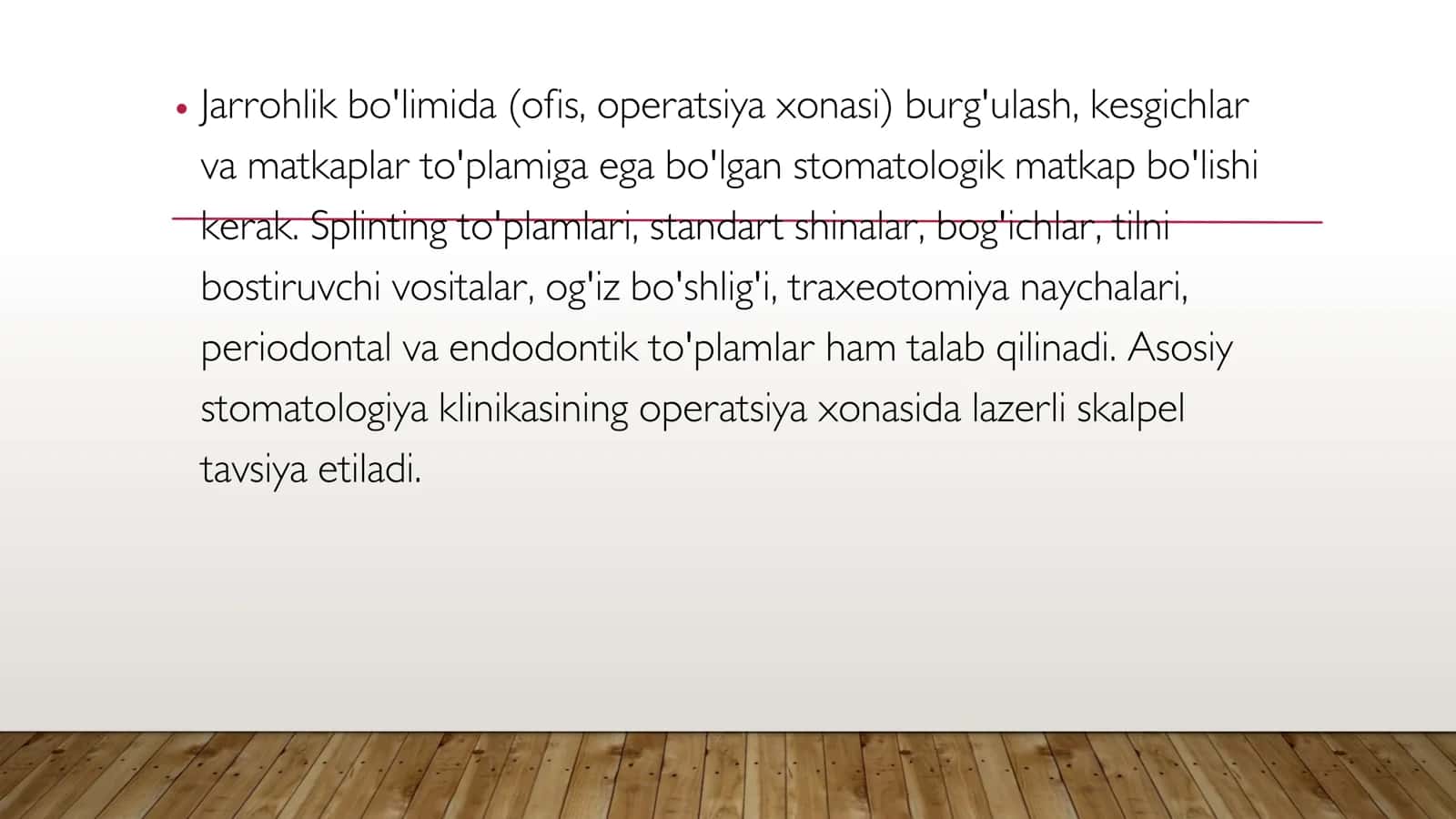 Stomatologiya boʻlimlari. Xirurgik Stomatologiya Xonasini Jihozlanishida Qoʻyiladigan talablar 3