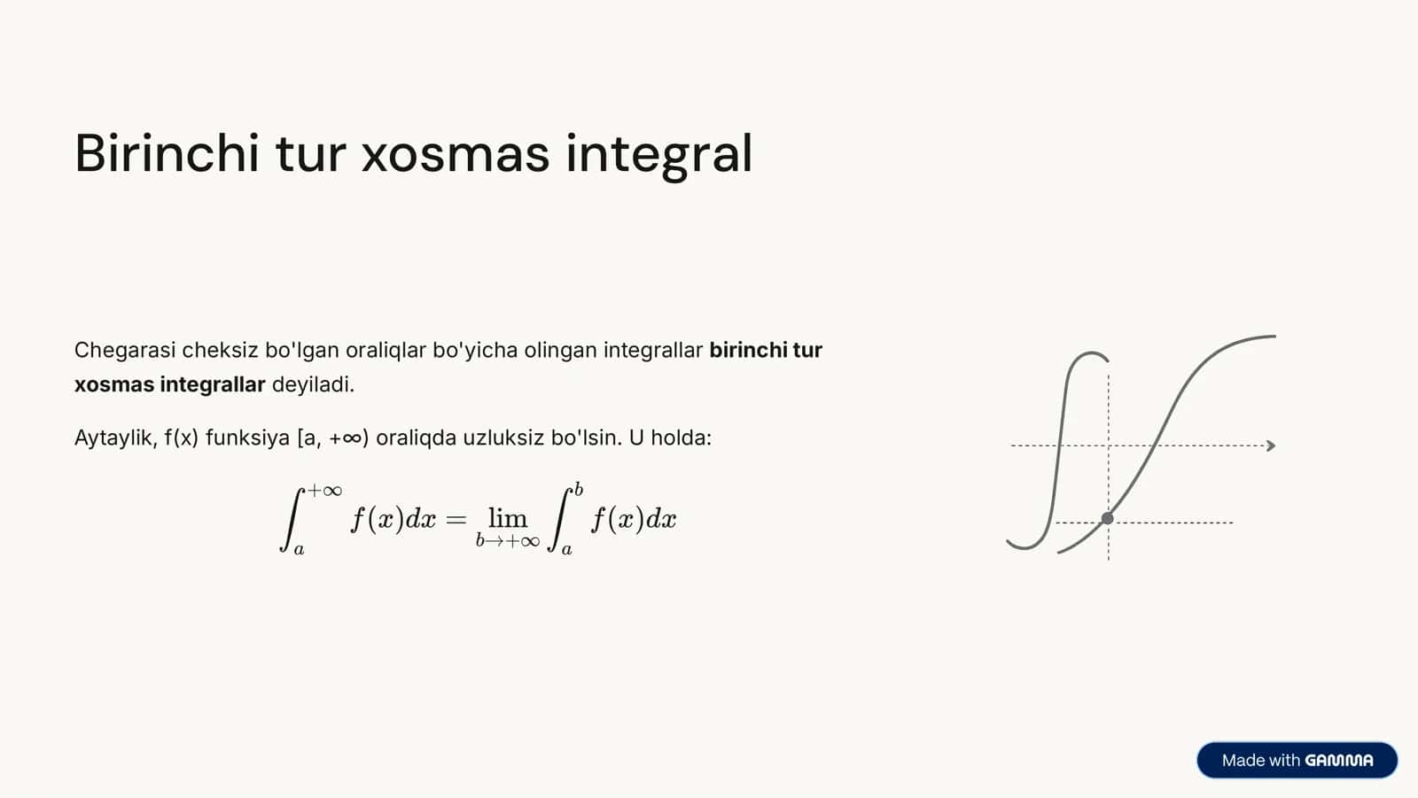 Birinchi va ikkinchi tur xosmas integrallar. slayd 3