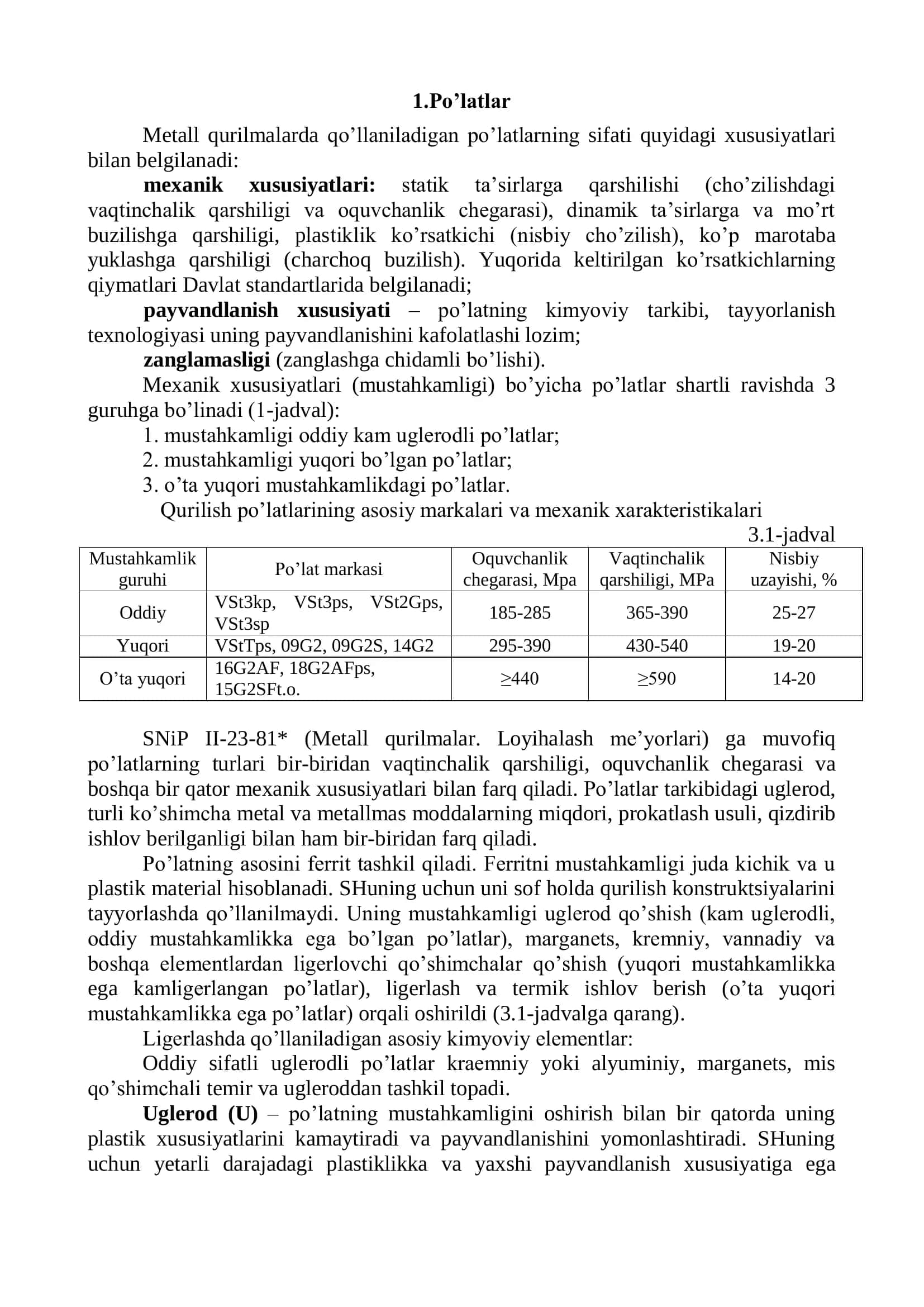 METALL KONSTRUKTSIYALARIDA QO’LLANILADIGAN MATERIALLARNING ASOSIY XUSUSIYATLARI 3