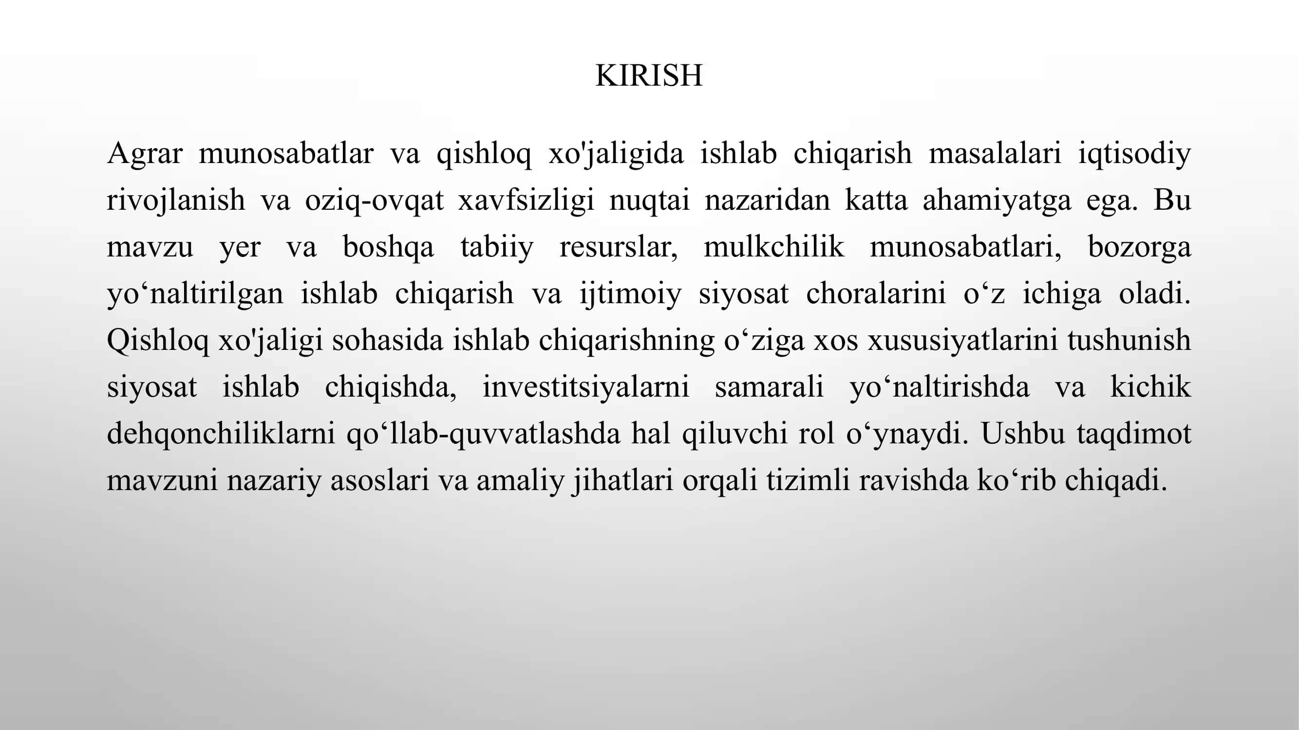 Agrar Munosabatlar va Qishloq xo'jaligida Ishlab Chiqarish 3