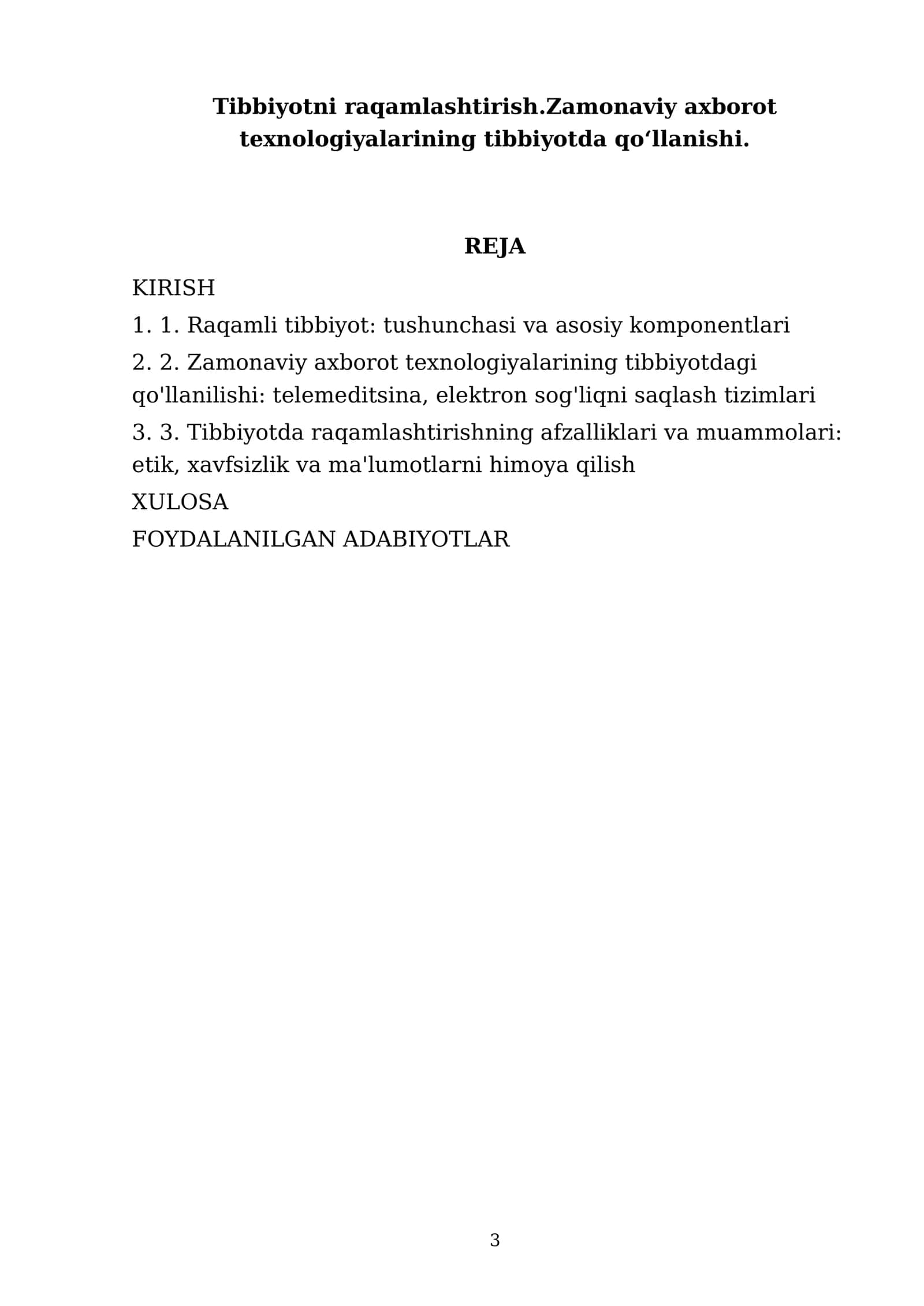 Tibbiyotni raqamlashtirish.Zamonaviy axborot texnologiyalarining tibbiyotda qoʻllanishi 3