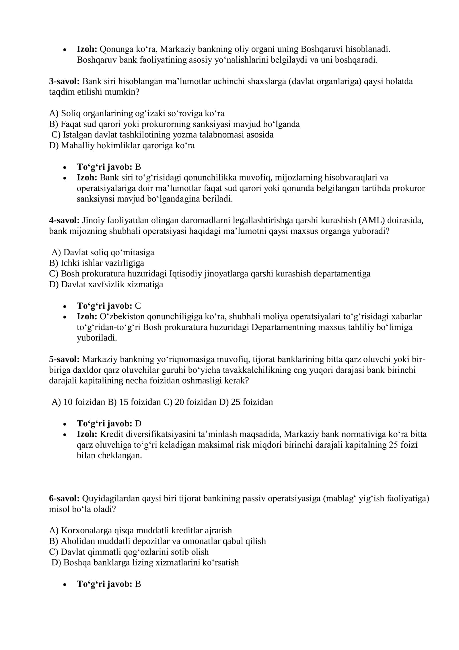 BANK IMTIHONLARI UCHUN 600+ REAL TEST SAVOLLARI VA JAVOBLARI 3