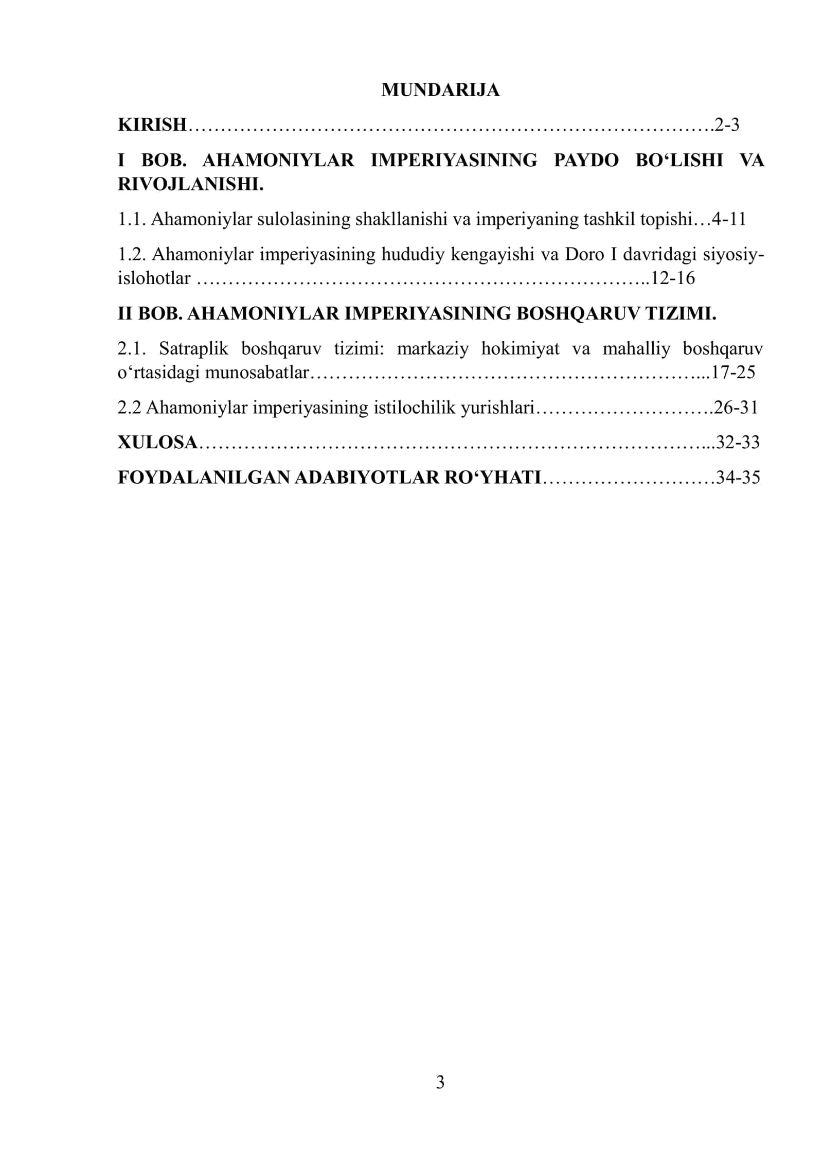 "Qadimgi Eron – Ahamoniylar imperiyasi va uning boshqaruv tizimi" kurs ishi 3