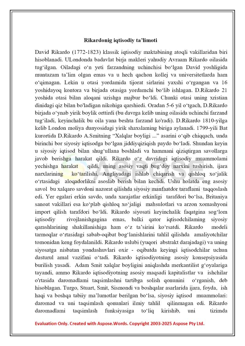 D.Rikaro , J.B.Sey , T.Maltus va boshqalarning  iqtisodiy ta’limotlari 3