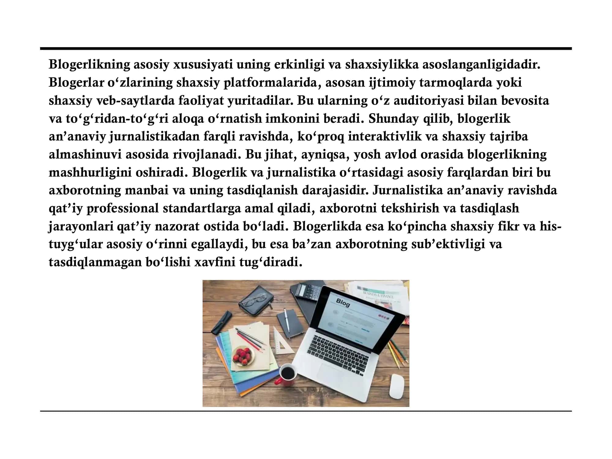 JURNALISTIKANING AN'ANAVIY SHAKLLARI VA BLOGERLIKNING O'ZARO TAQQOSLASH 3