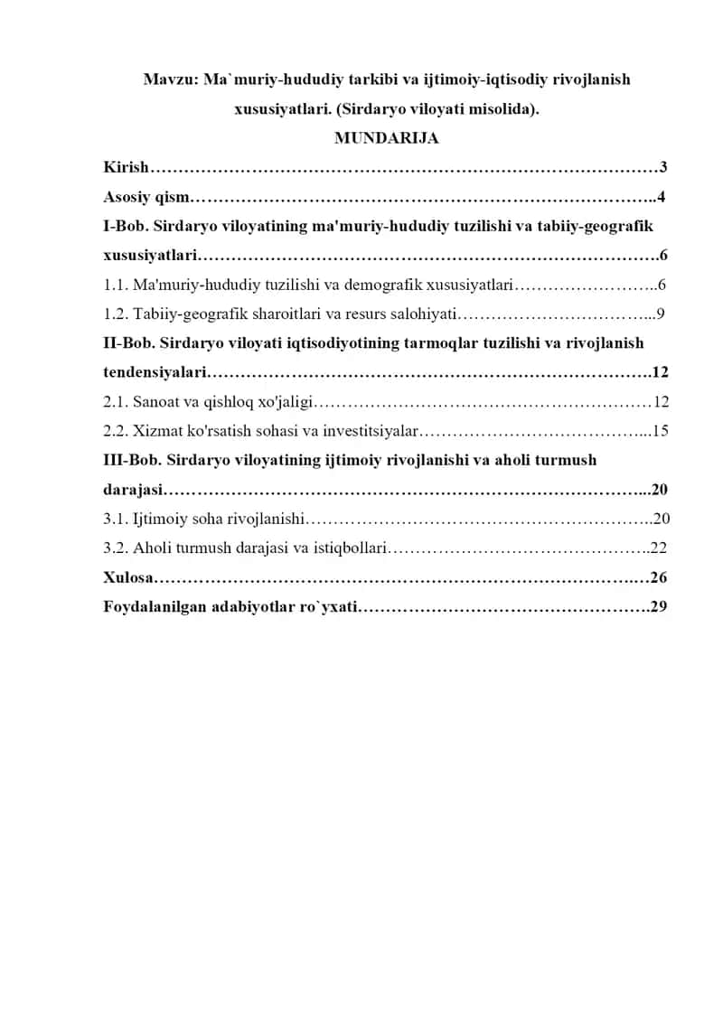 Ma’muriy-hududiy tarkibi va ijtimoiy-iqtisodiy rivojlanish (Sirdaryo viloyati misolida) 3