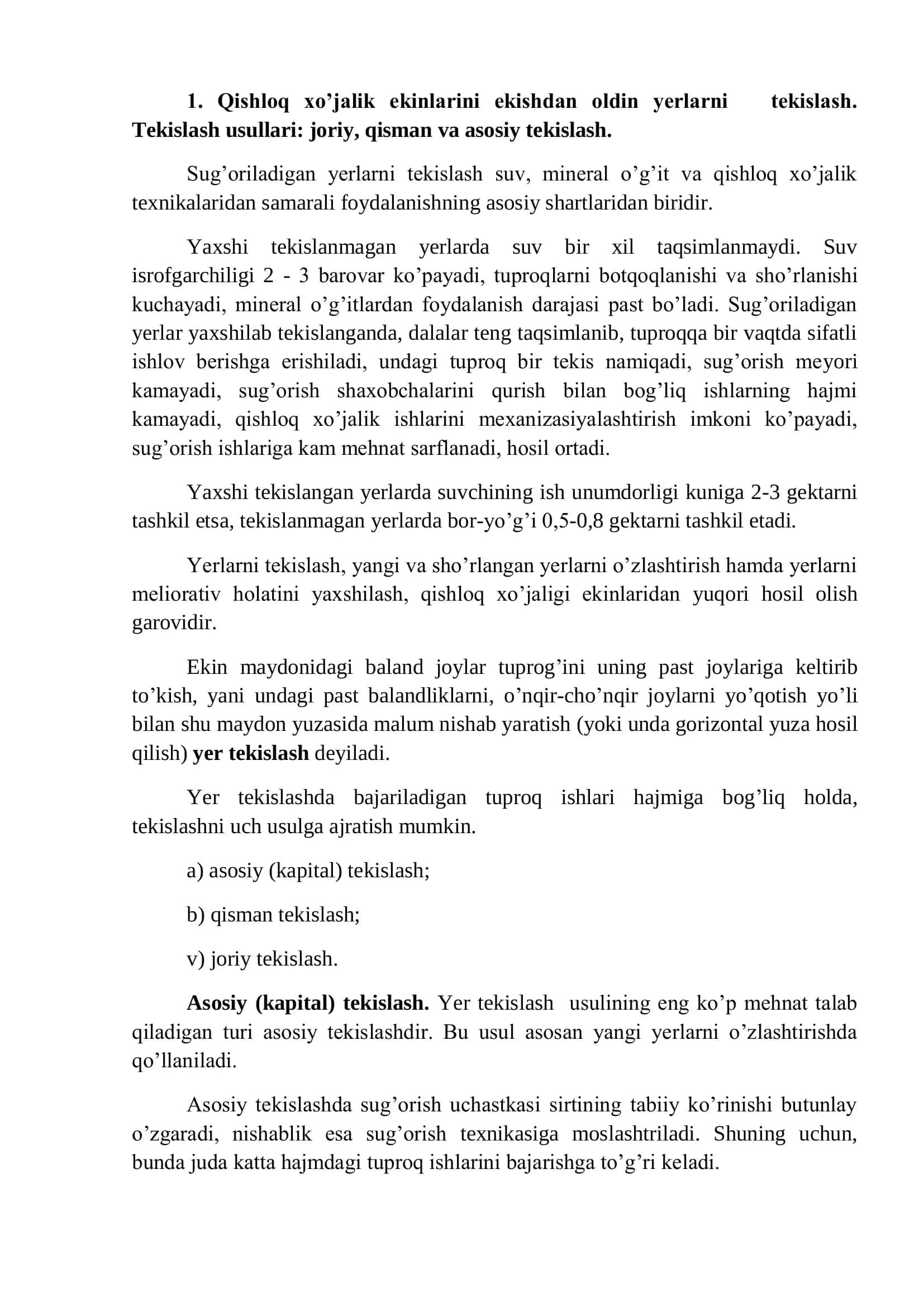 YERGA EKIN EKISHDAN OLDIN VA KEYIN ISHLOV BERISH. QISHLOQ XO’JALIK EKINLARINI EKISH USULLARI 3