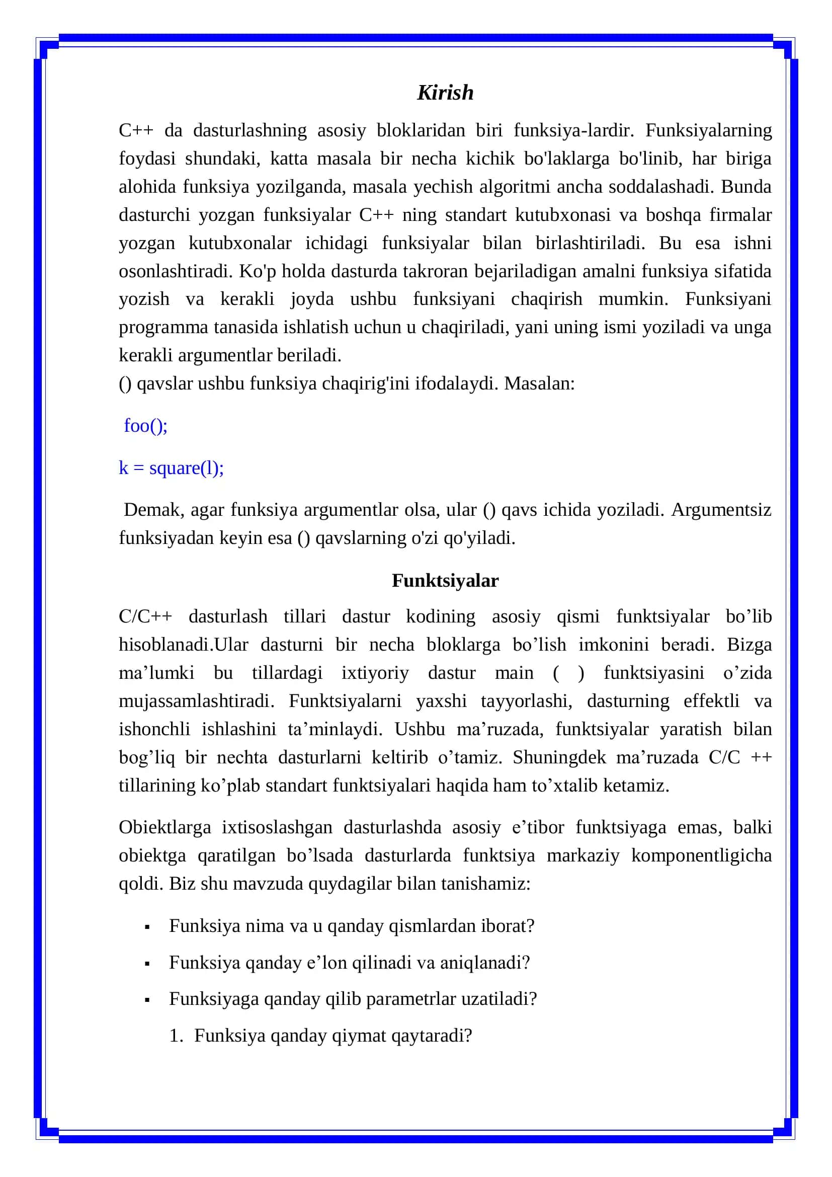 C++ Tilida Funktsiyalar Qiymatlarini Hisoblovchi Dasturlarni Tuzish 3