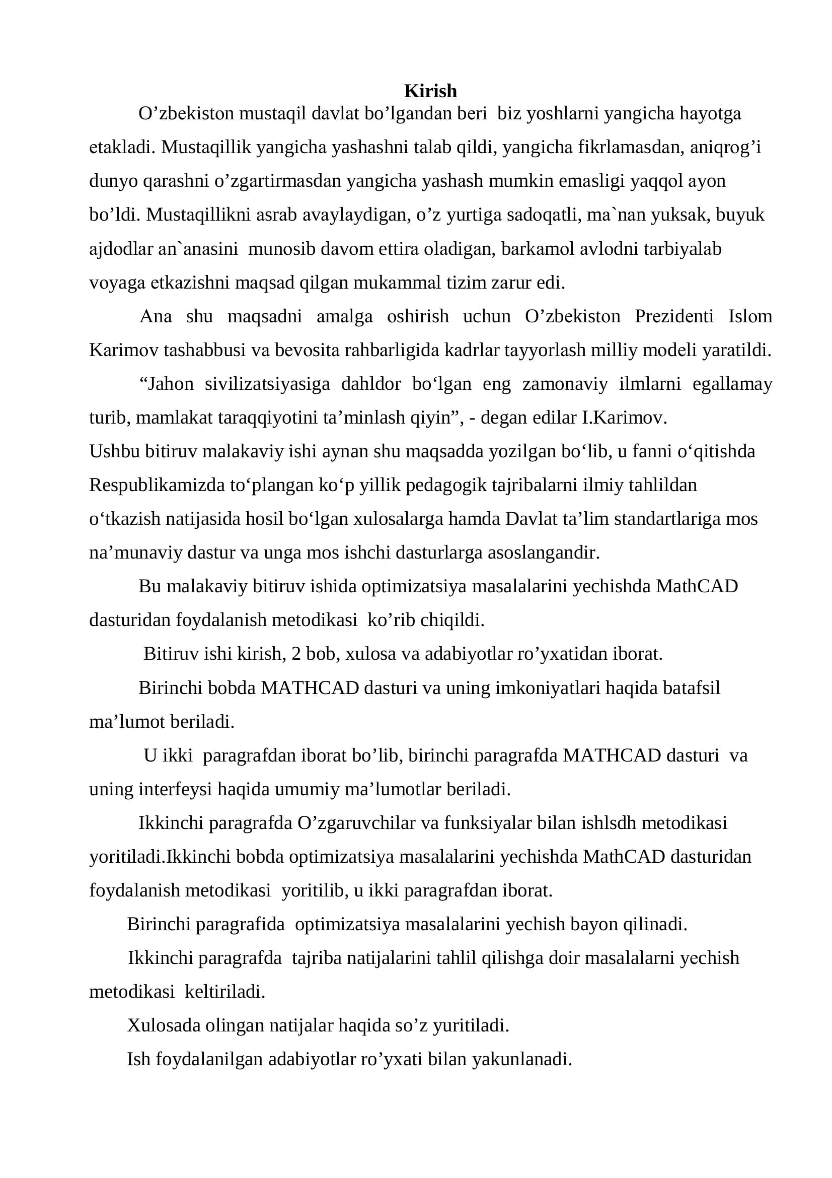 "Amaliy masalalarni yechishda MathCAD dasturidan foydalanish metodikasi" 3