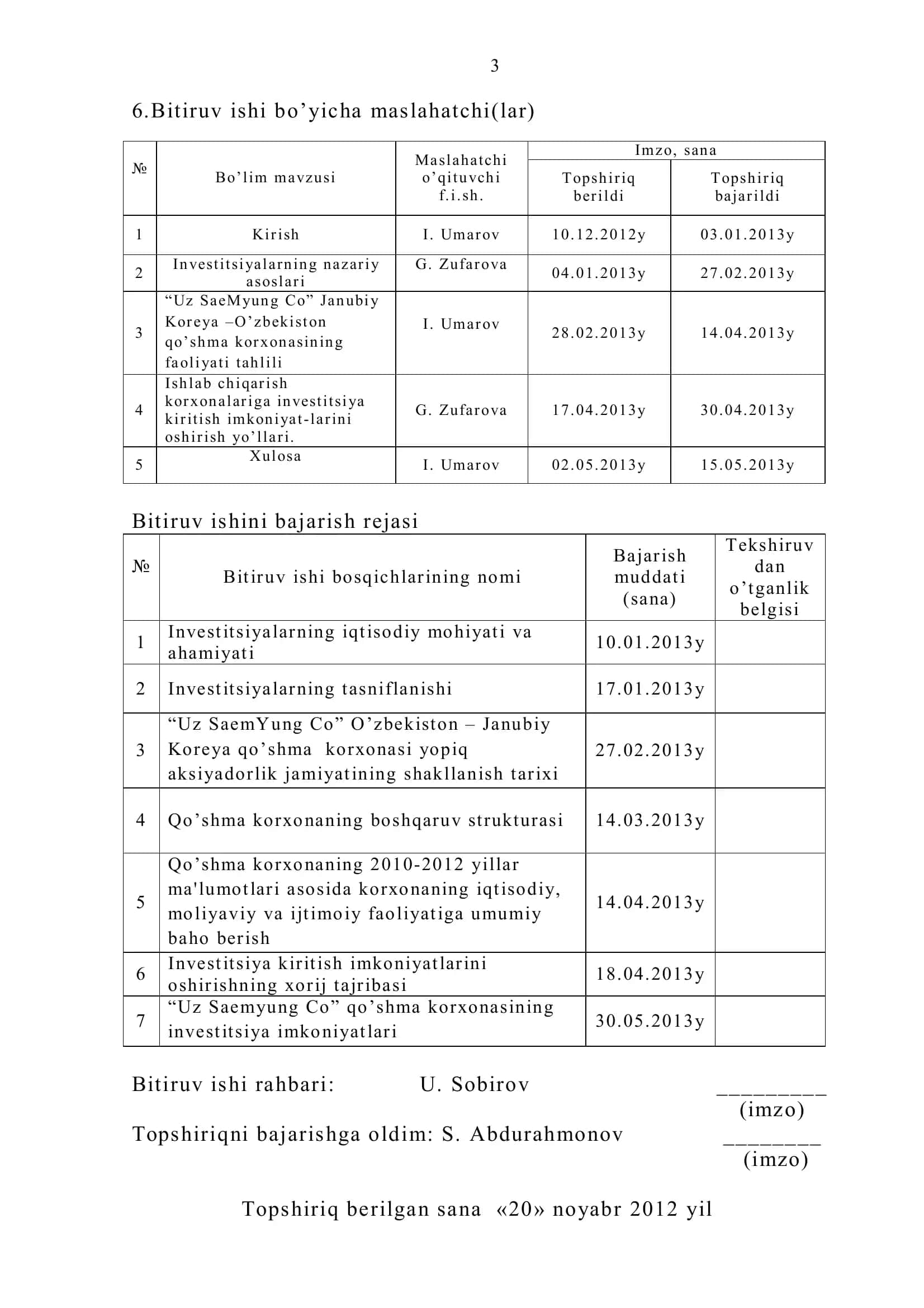 Uz Semyung Co O’zbekiston – Janubiy Koreya qo’sha korxonasi asosiy kapitaliga investitsiya kiritish imkoniyatlari MAVZUSIDAGI BITIRUV MALAKAVIY ISHI 3