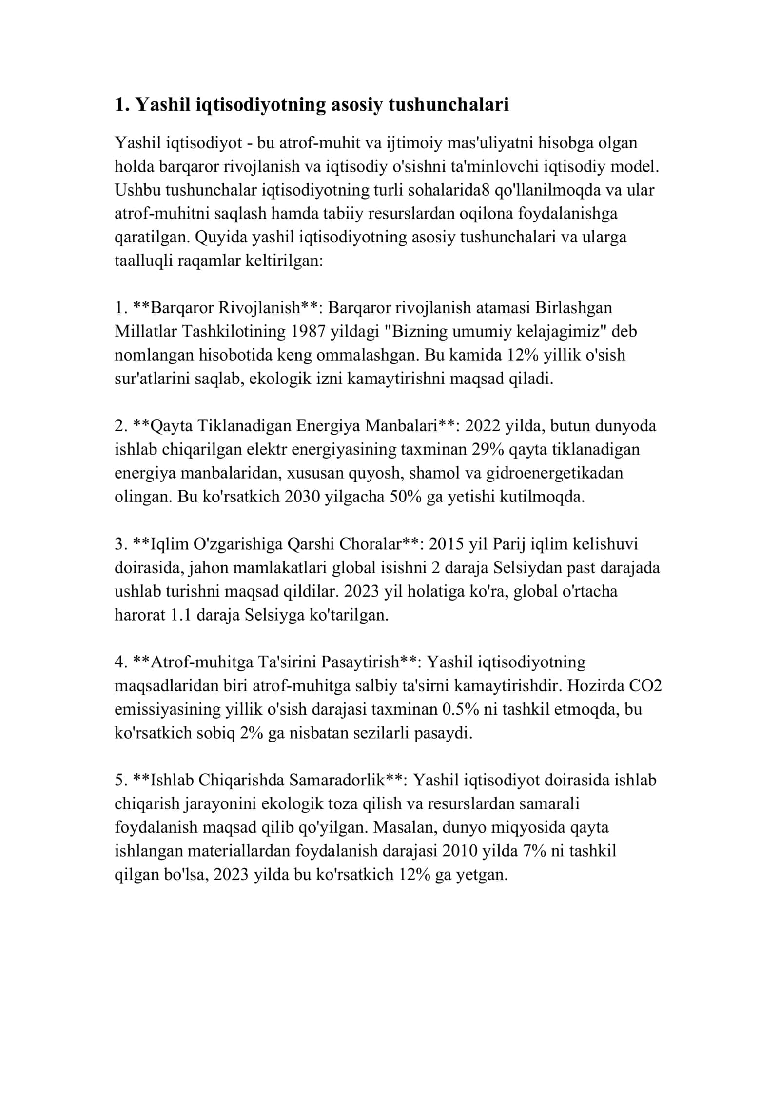 O'ZBEKISTONDA YASHIL IQTISODIYOTGA O'TISH STRATEGIYASI ZARURIYATI MAQSADI TAMOYILLARI 3