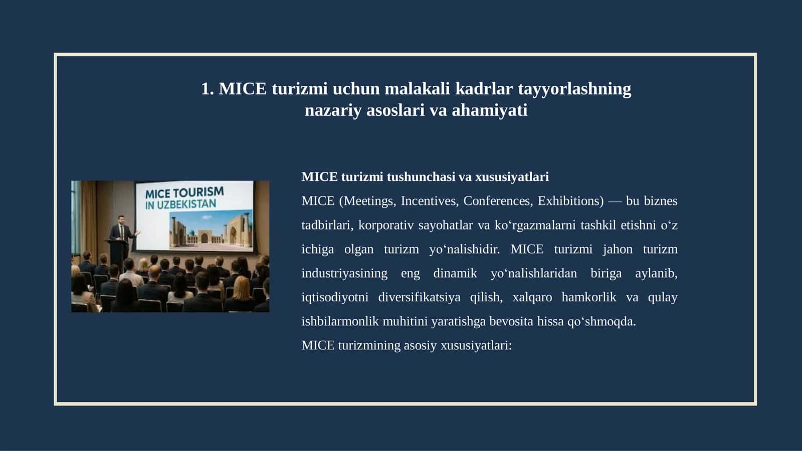 MICE turizmining rivojlanishi uchun kadrlar tayyorlash va qayta tayyorlash tizimini takomillashtirish 3