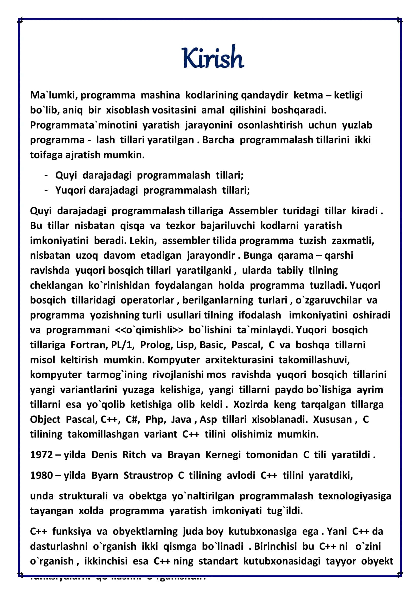 KURS ISHI C++ da massivlar bilan ishlash (kiritish, taxrirlash, tartiblash,...) 3