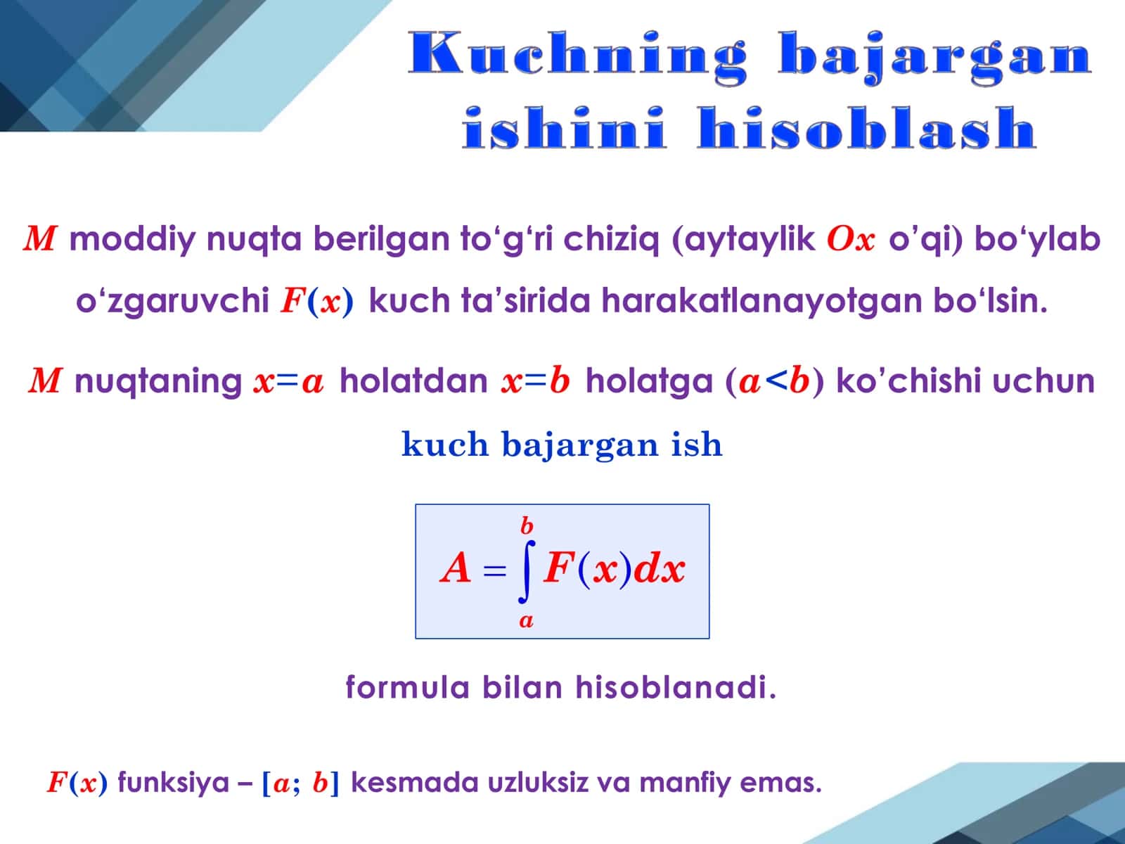 Kuchning bajargan ishini hisoblash 3