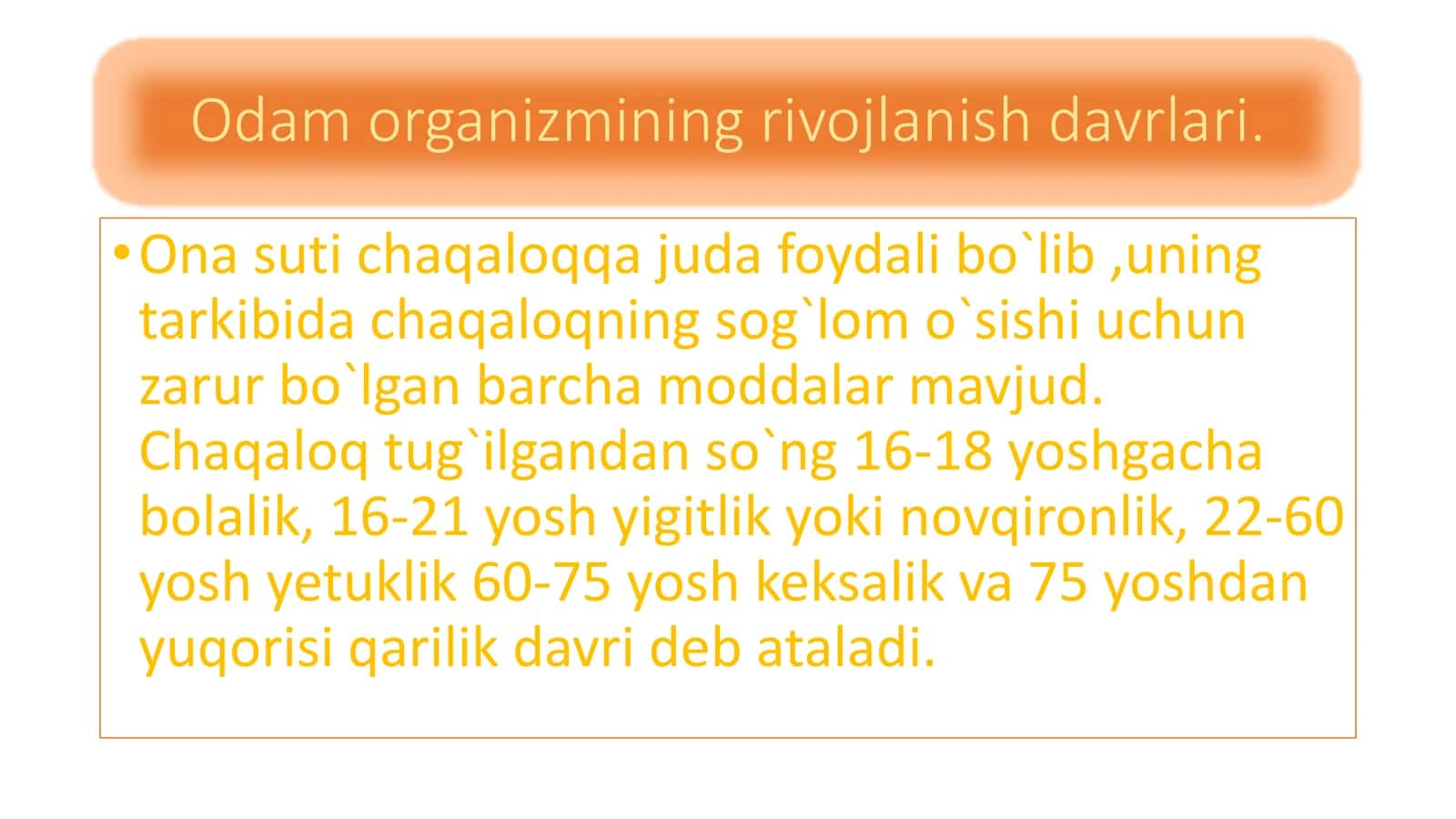 8-Sinf Biologiya: “Bolaning O‘sishi va Rivojlanishi” Taqdimot 3
