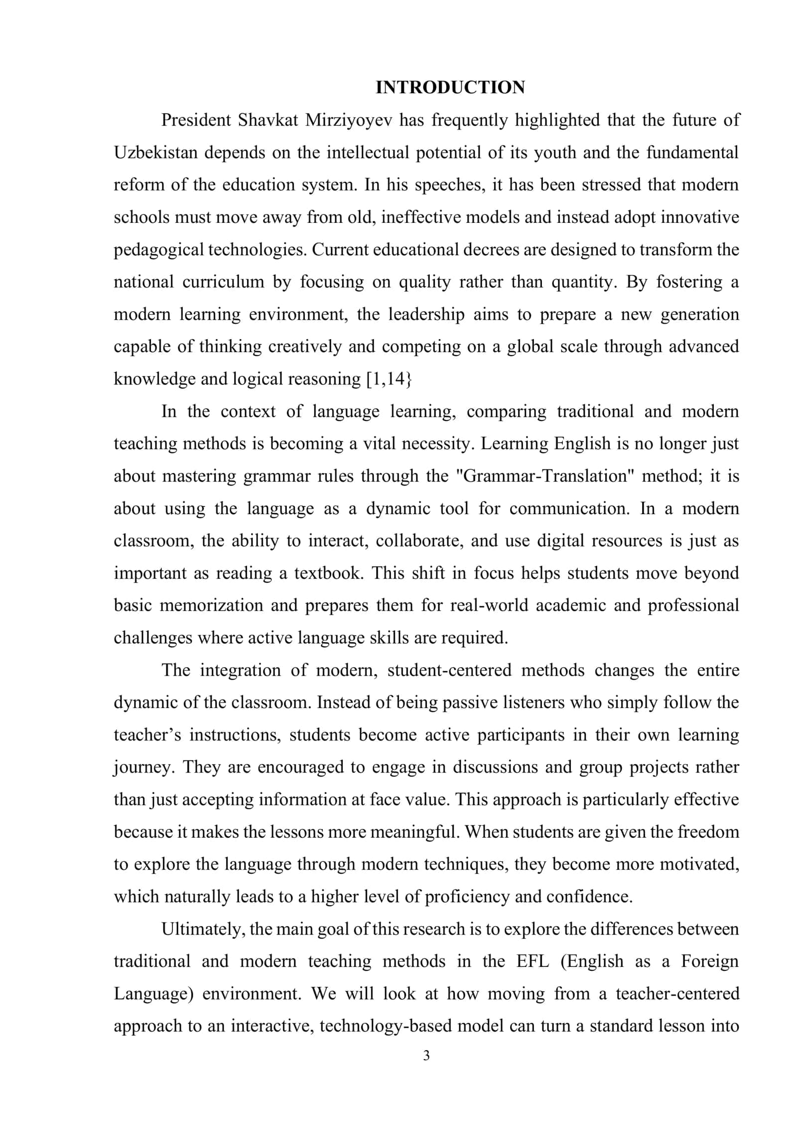 THE COMPARSION OF TRADITIONAL AND MODERN TEACHING METHODS 3