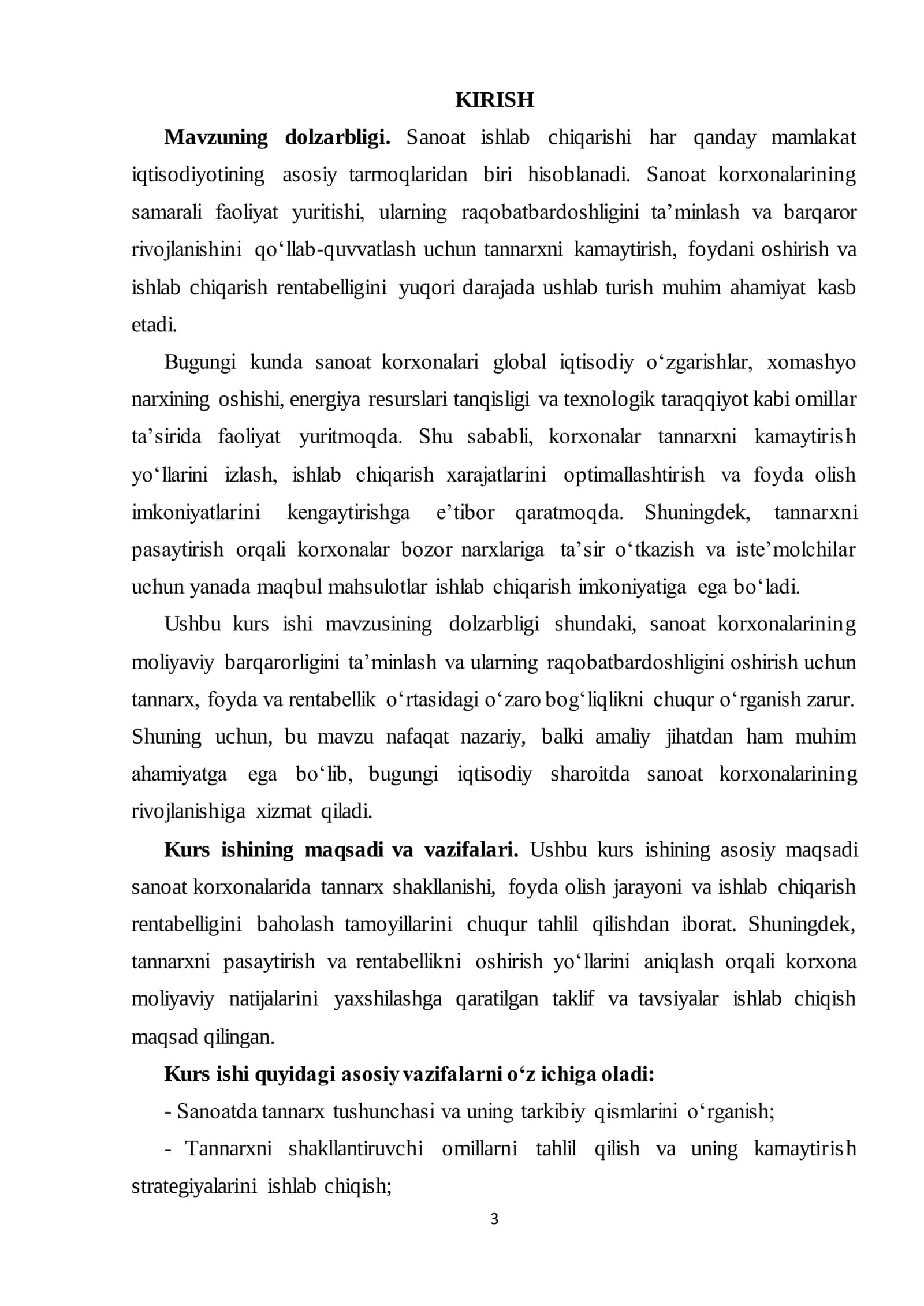 IQTISODIYOT. Sanoat iqtisodiyoti kurs ishi 3