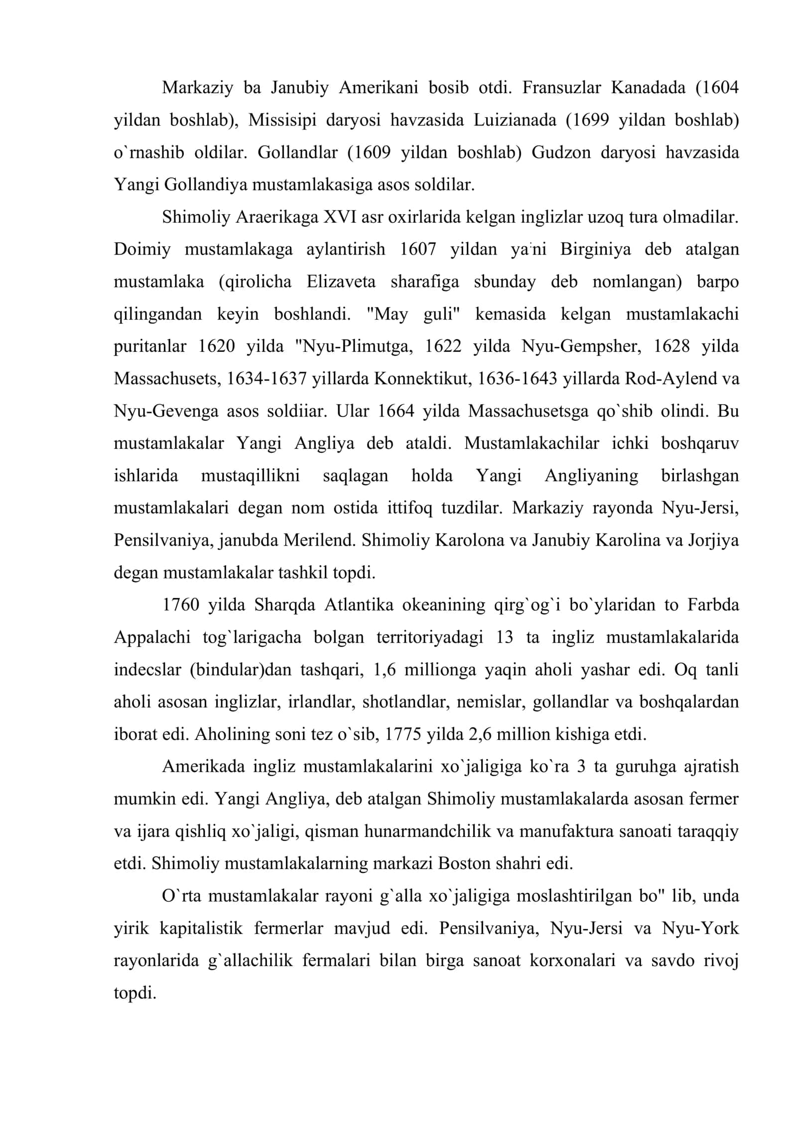 XVII asr o`rtalari va XIX asrlarda AQSH 3