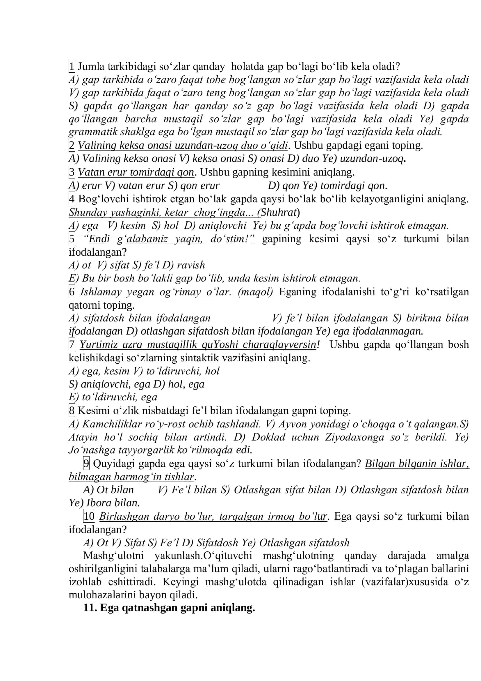 "Ona tili o‘qitish savodxonligi va uni o‘qitish metodikasi test topshiriqlari" 3