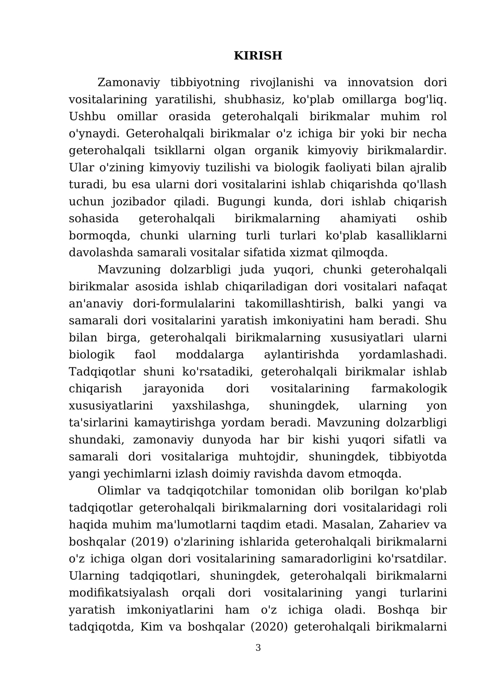 Geterohalqali birikmalar asosida ishlab chiqariladigan zamonaviy dori vositalati 3