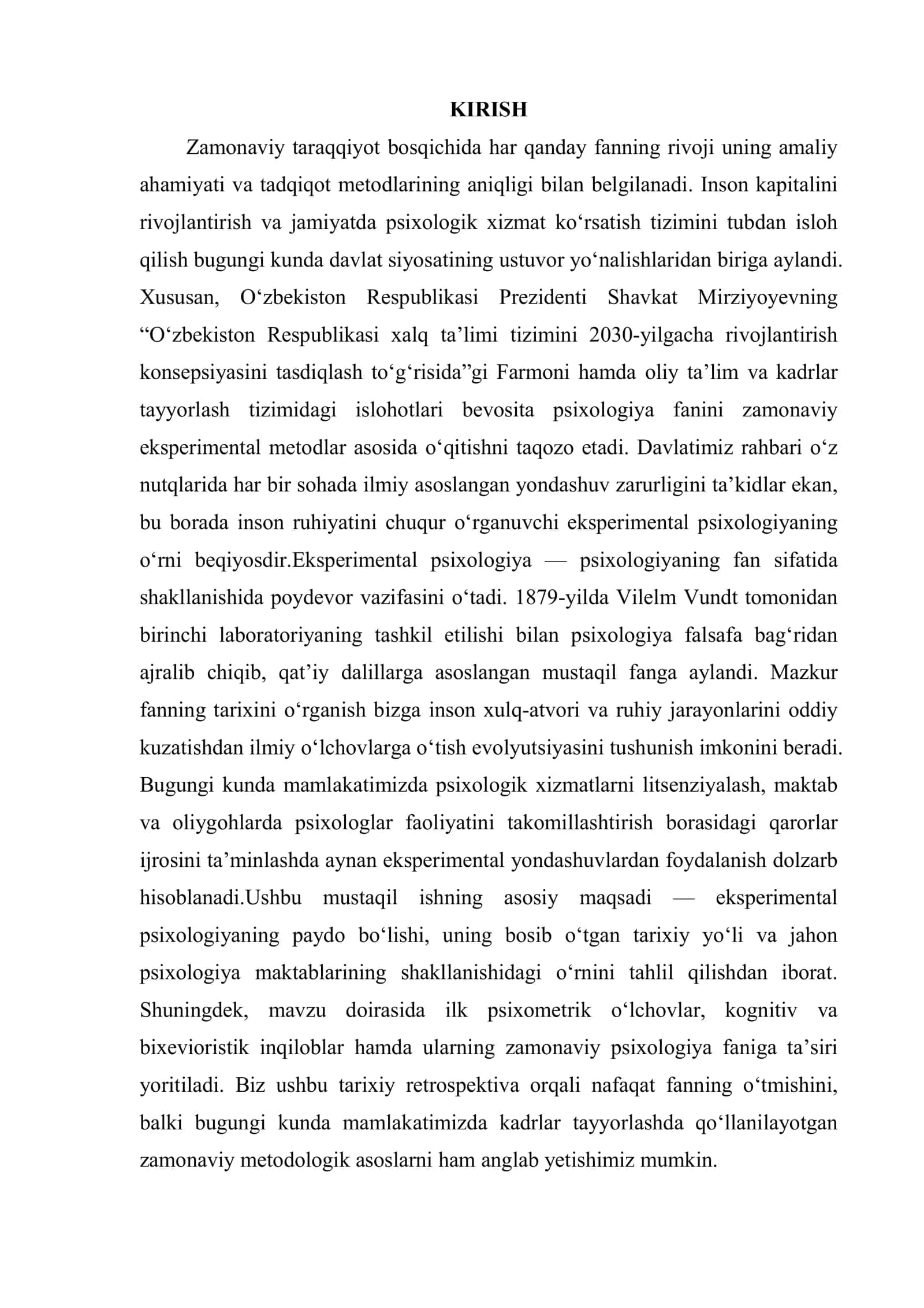 MUSTAQIL ISH Mavzu: Eksperimental psixologiyaning shakllanishi va rivojlanish tarixi 3