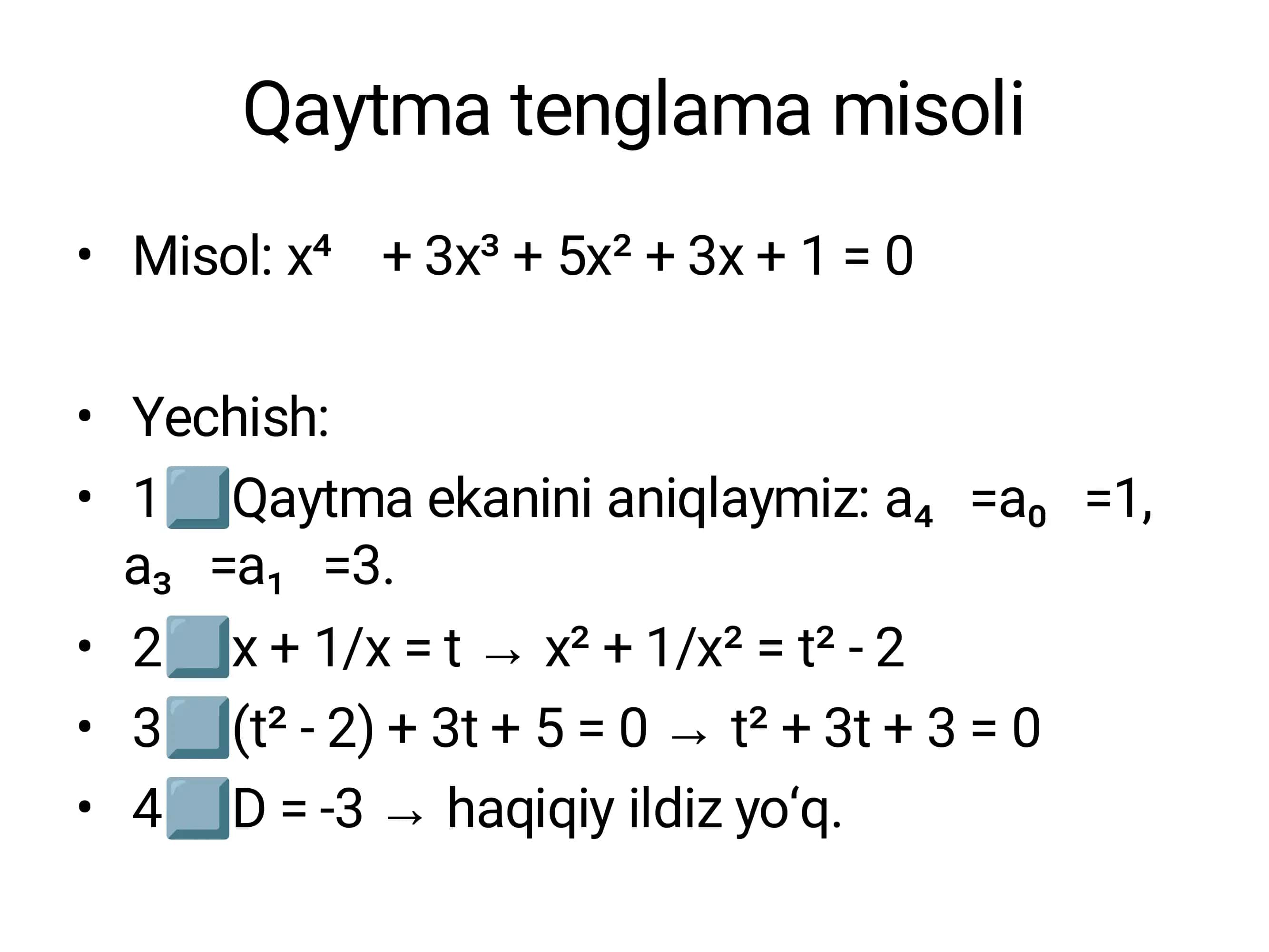Qaytma va yuqori darajali tenglamalar 3