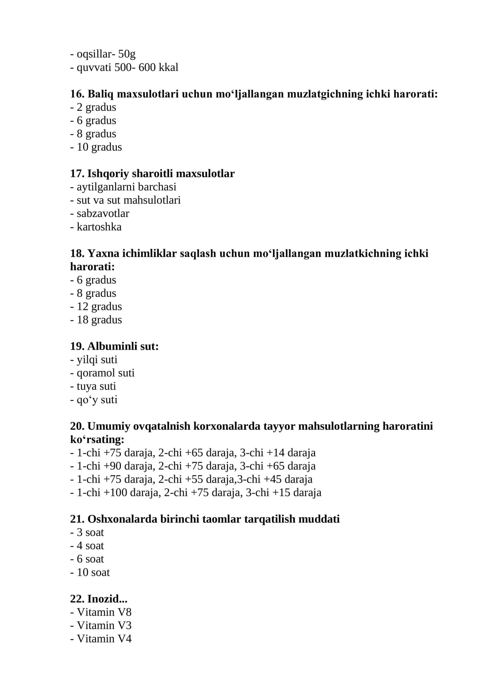 Nutritsiologiya mutaxassisligi bo'yicha shakllantirilgan test savollari ro'yxati 2026 3