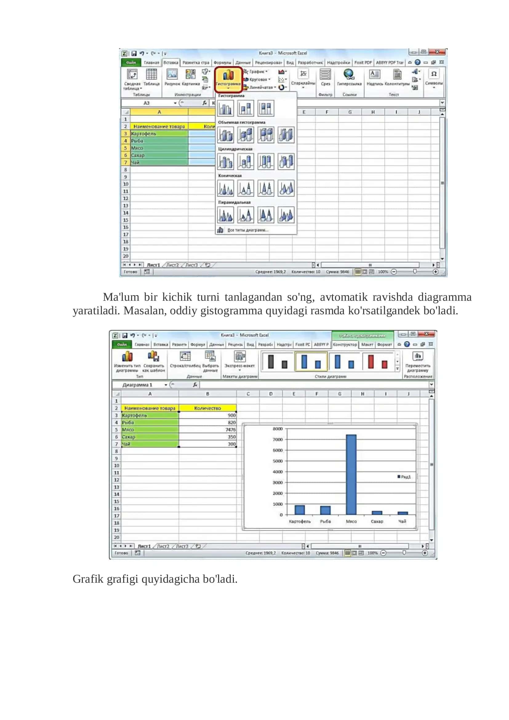 MS Excel Grafiklar va Diagrammalar 3