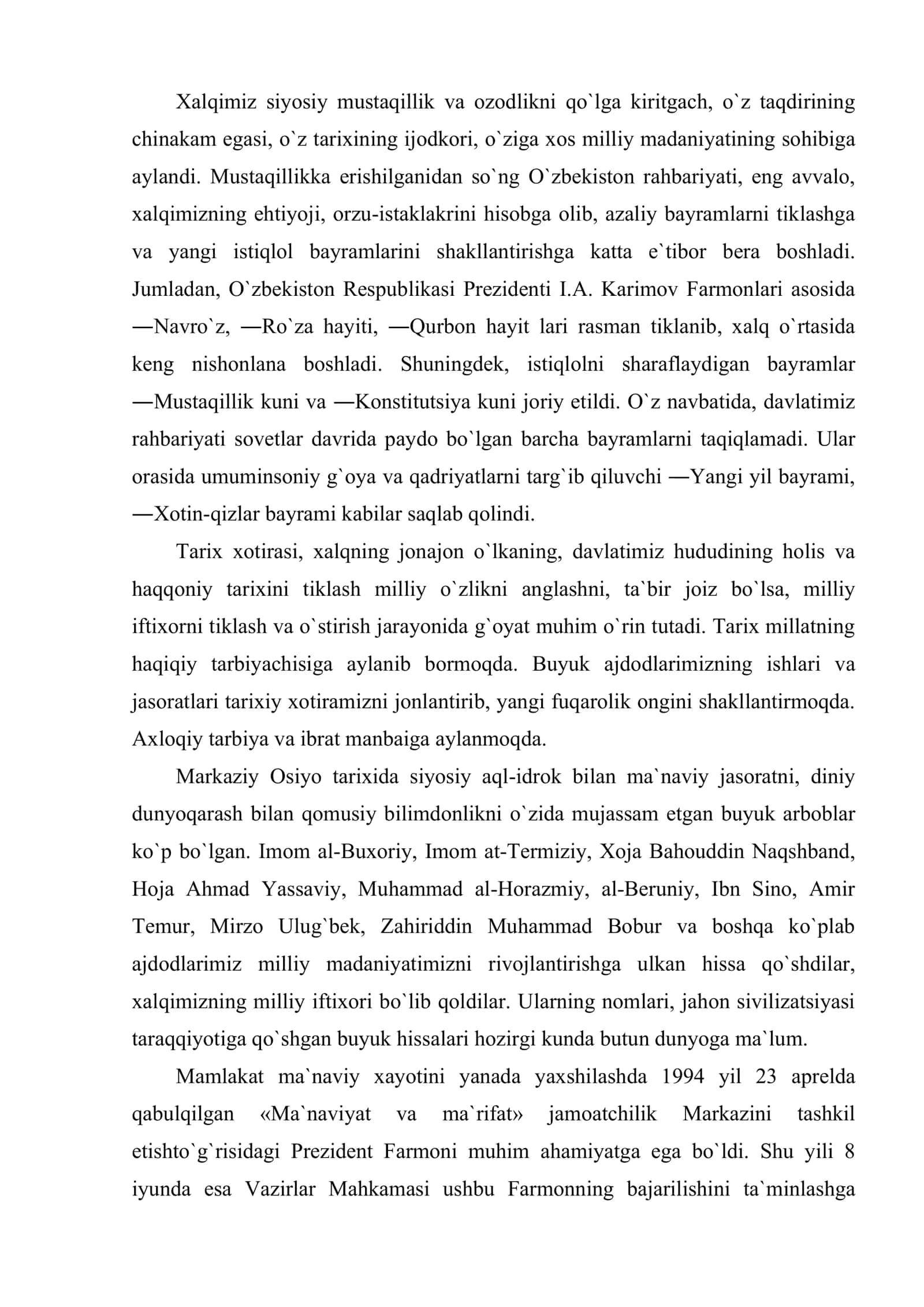 Ma`naviy qadriyatlarning tiklanishi 3