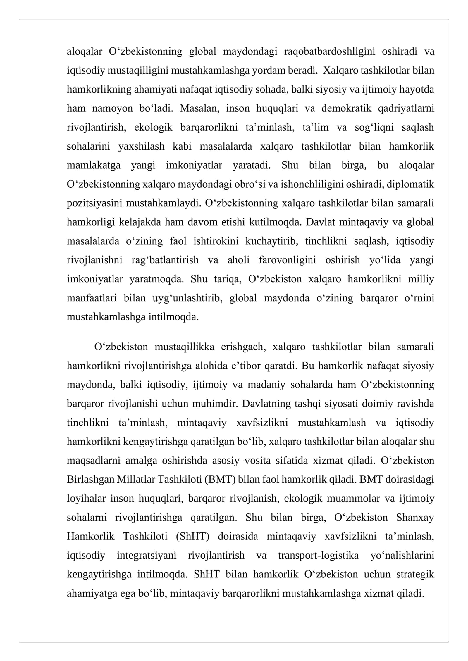 O‘zbekistonning xalqaro tashkilotlar bilan hamkorlik aloqalari 3