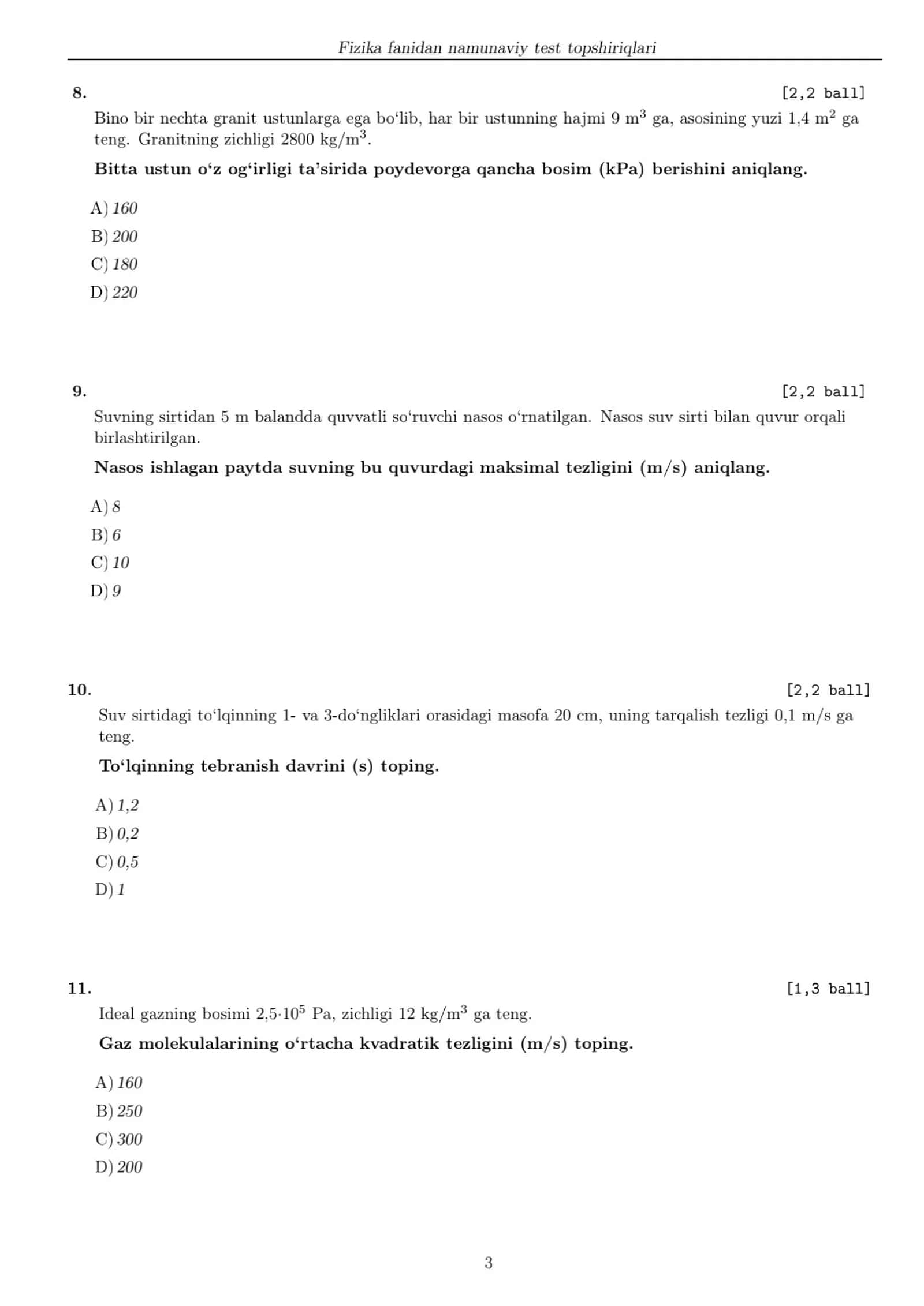Fizikadan milliy sertifikat MOCK test 3