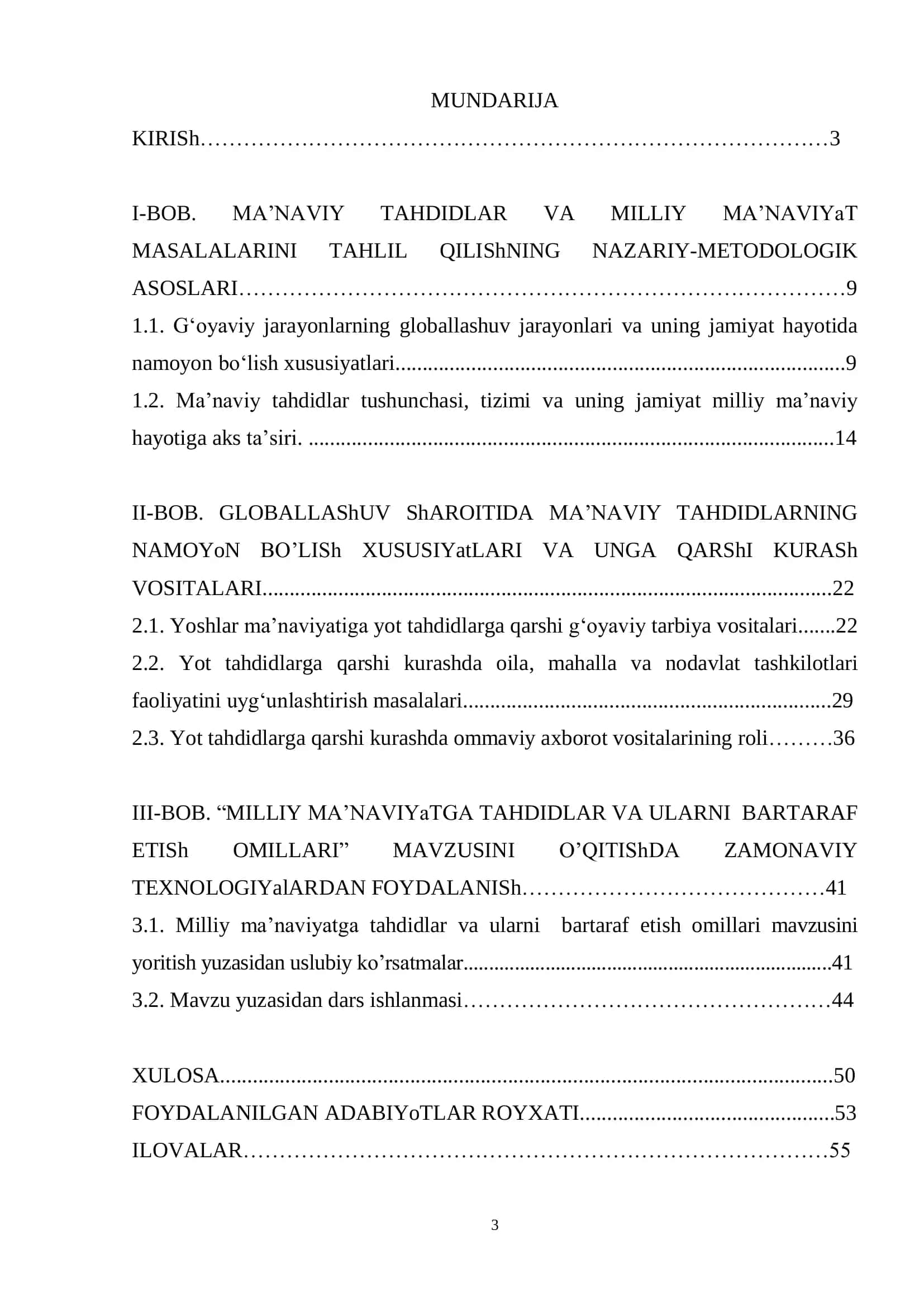 "MILLIY MA’NAVIYATGA TAHDIDLAR VA ULARNI BARTARAF ETISh OMILLARI" BITIRUV MALAKAVIY IShI 3