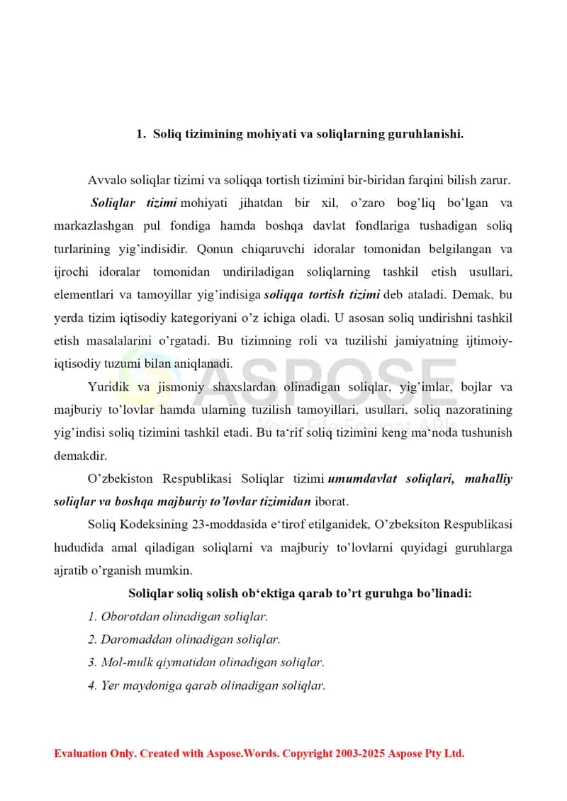 O‘zbekiston Respublikasida soliq kodeksining ahamiyati. Referat 10 bet. 3