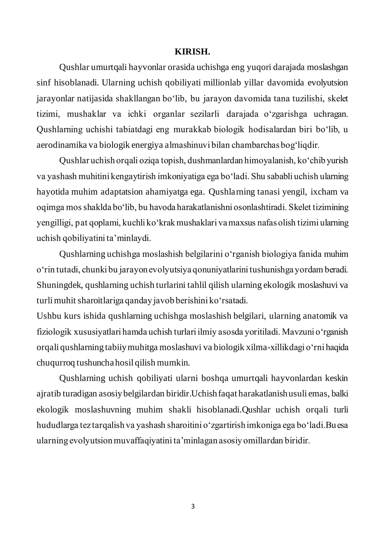 Kurs ishi: Qushlarning uchishga moslashish belgilari, uchish turlari 3