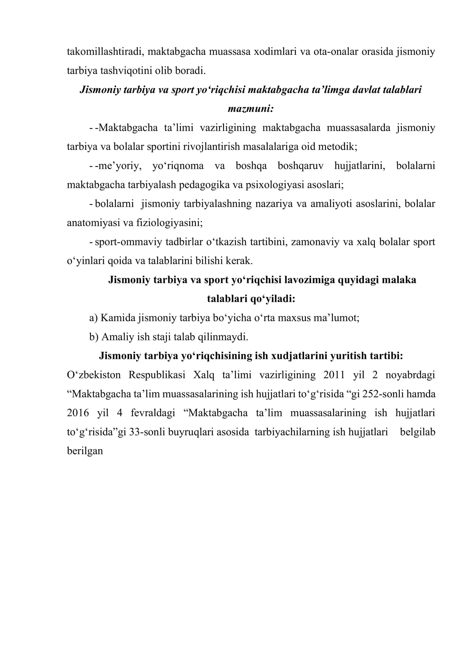 Maktabgacha ta’lim muassasalarida jismoniy tarbiya yo‘riqchisining vazifalari 3