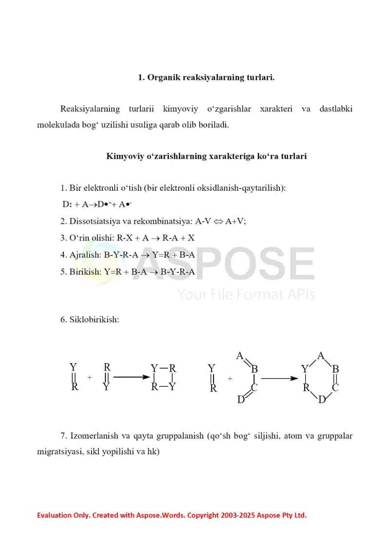 3. Organik reaksiyalarning turlari.  Organik moddalarda elektronodonor va elektronoakseptor o'rinbosarlarni aniqlash. Referat 9 bet 3