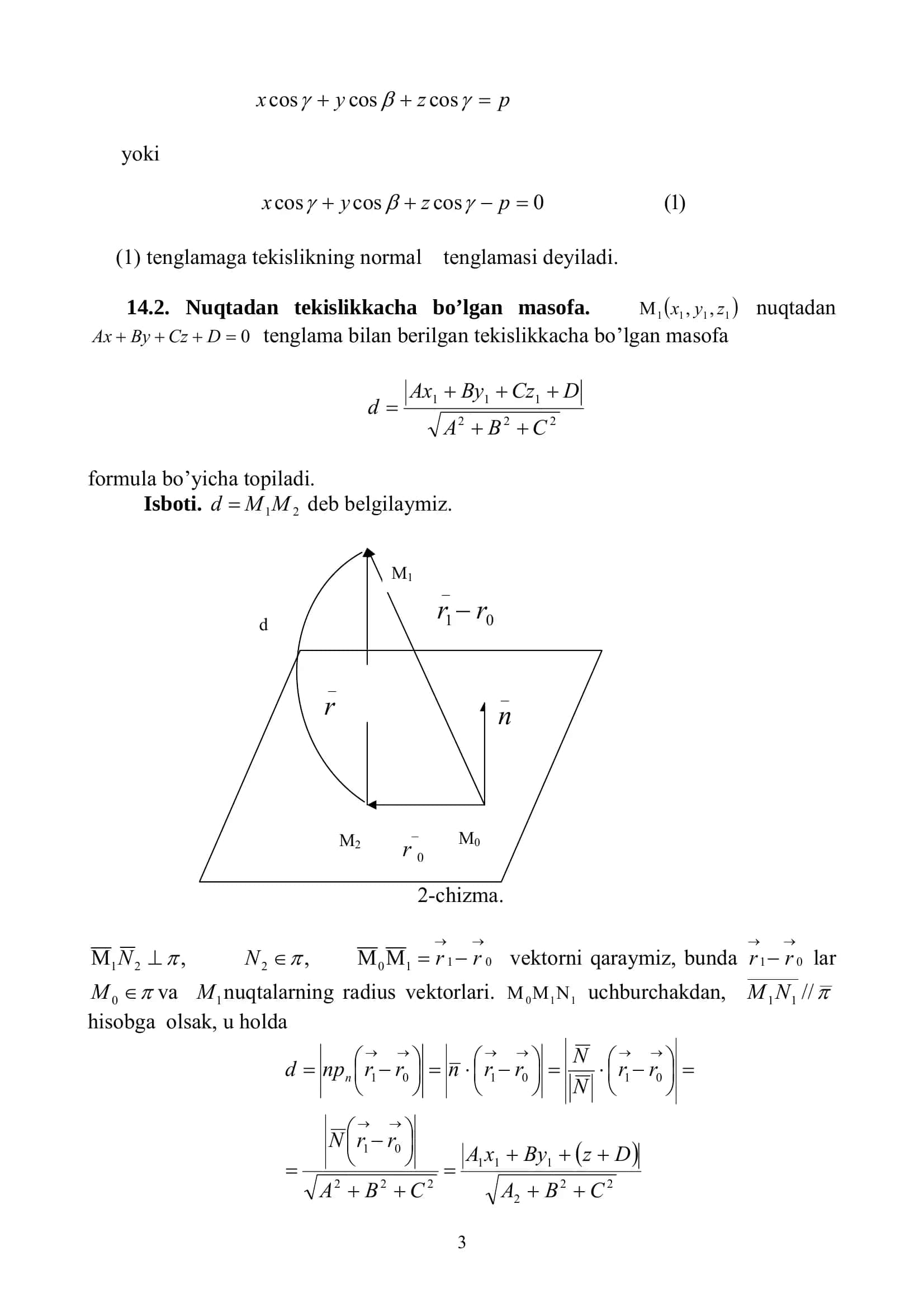 Oliy matematika: tekislik normal tenglamasi va fazoda to‘g‘ri chiziq (PDF) 3