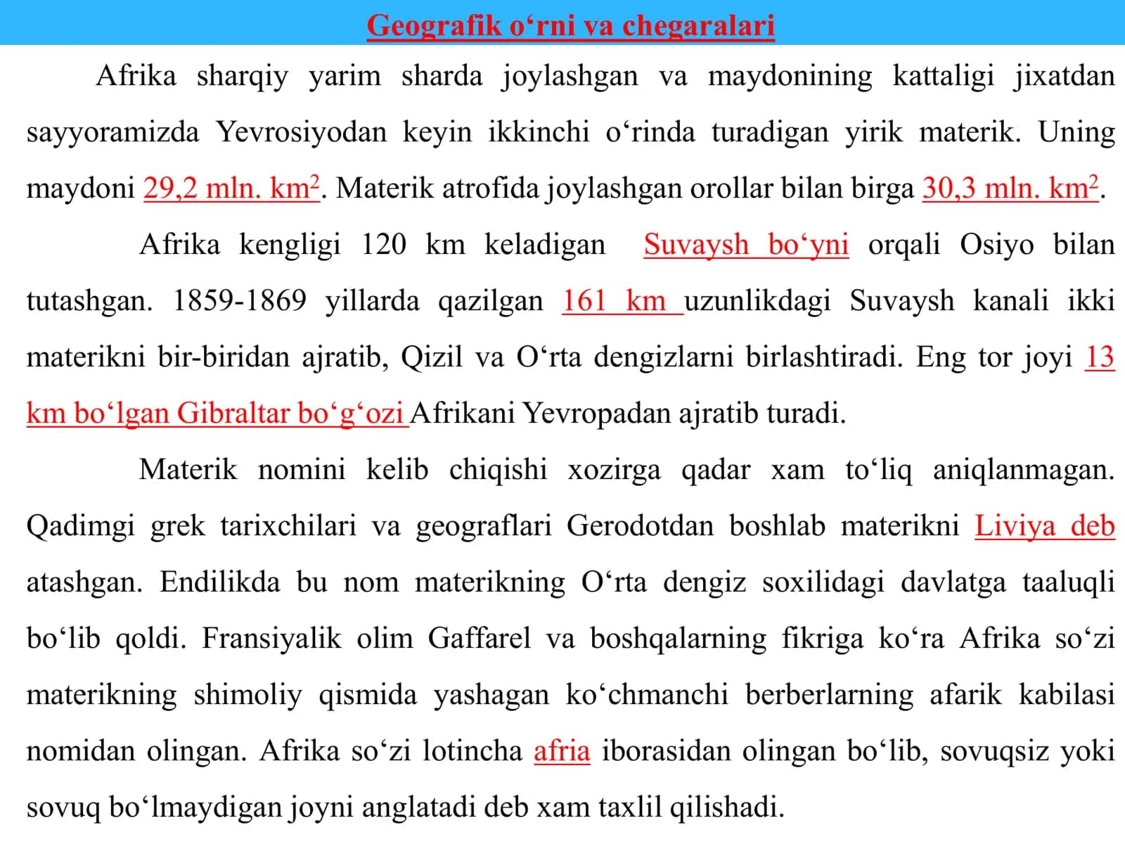 AFRIKANING GEOGRAFIK O‘RNI, GEOLOGIK TUZILISHI, RELEFI, FOYDALI QAZILMALARI, IQLIMI, ICHKI SUVLARI, TUPROQLARI VA ORGANIK DUNYOSI 3