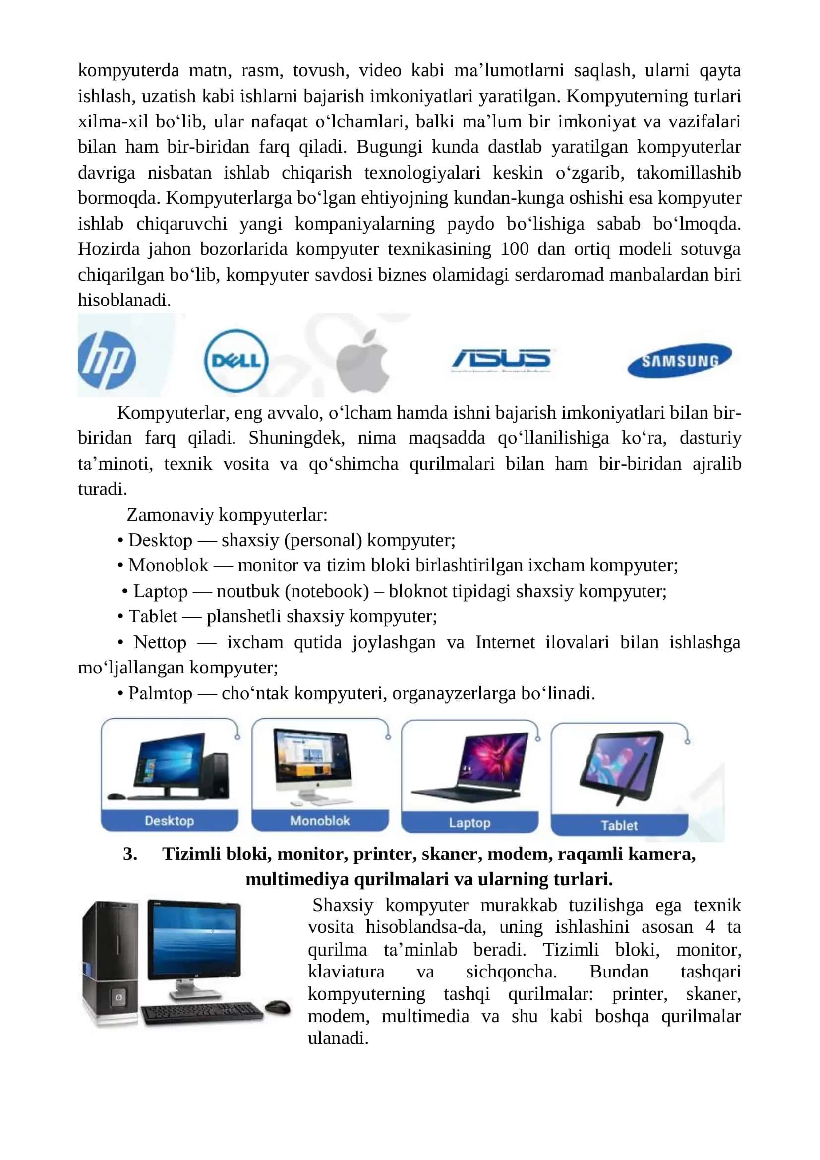 Shaxsiy kompyuterlar va offis texnikasi turlari 3