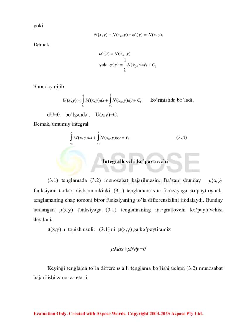 Birinchi tartibli differensial tenglamalar 3