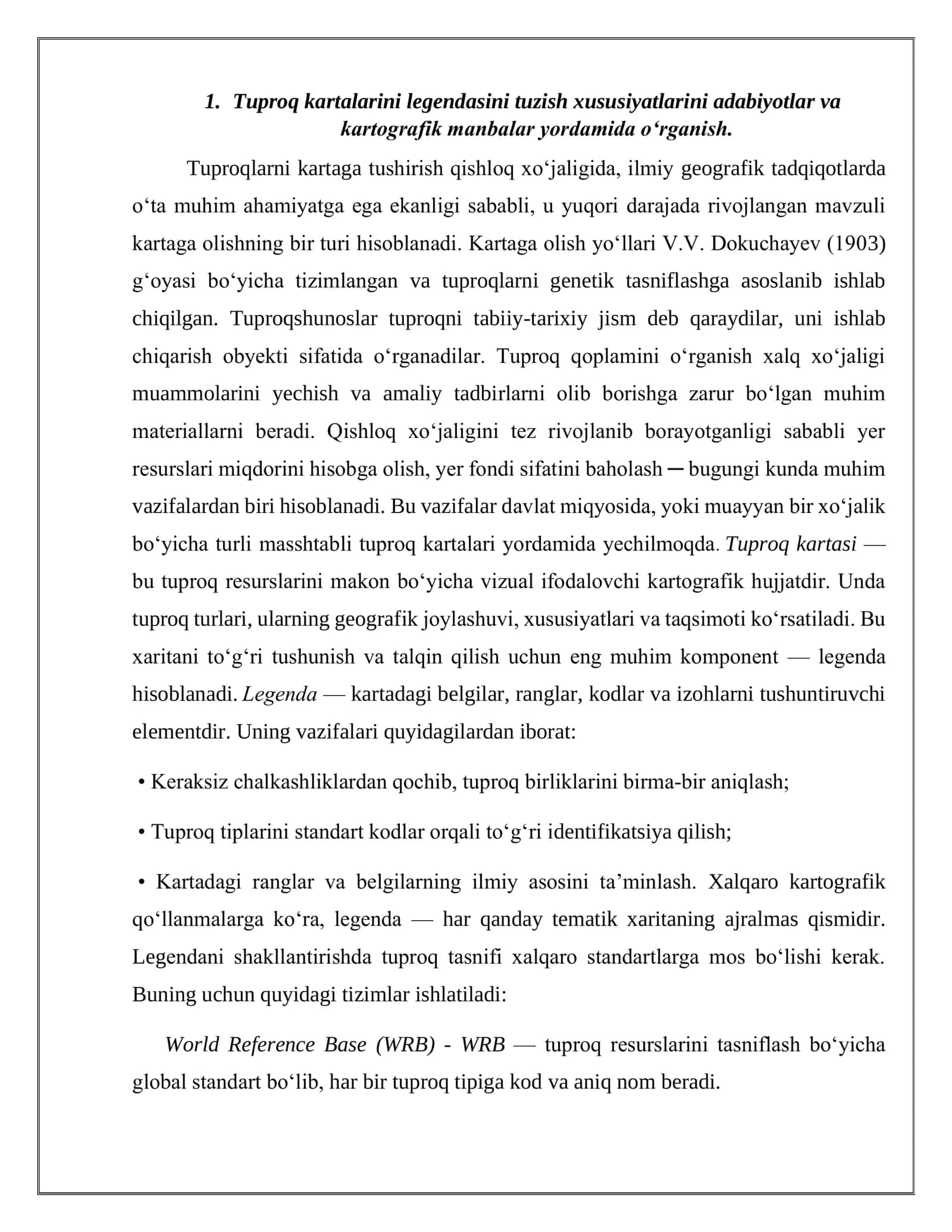 Tipologik kartaning legendasini o‘rganish va undan namuna tayyorlash  (Tuproq kartasi misolida). 3