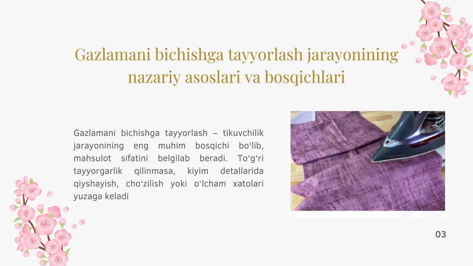 Gazlamani bichishga tayyorlash jarayonining nazariy asoslari 3