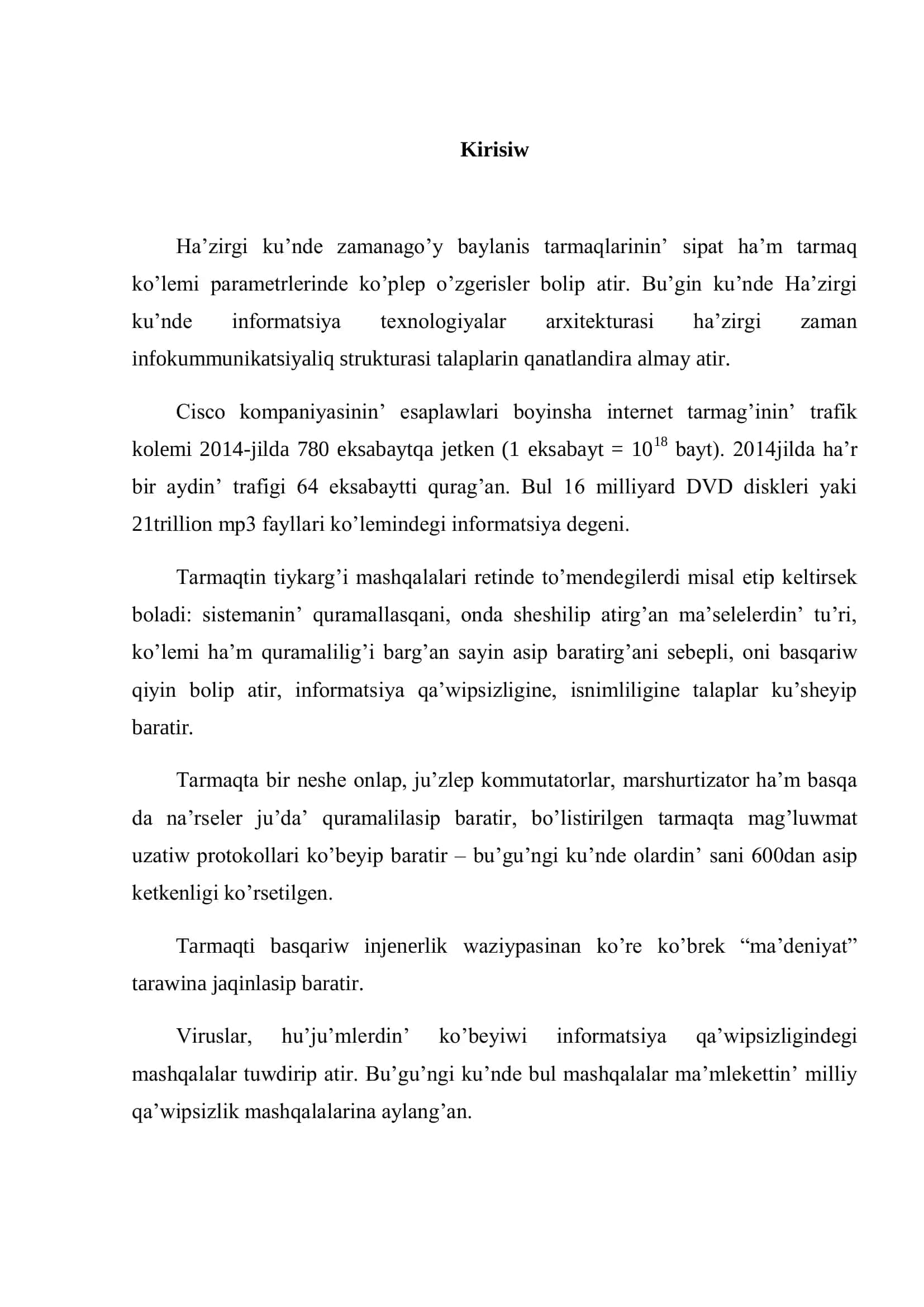Tarmaq trafigi ma’selelerinde SDN qollaniliwi 3