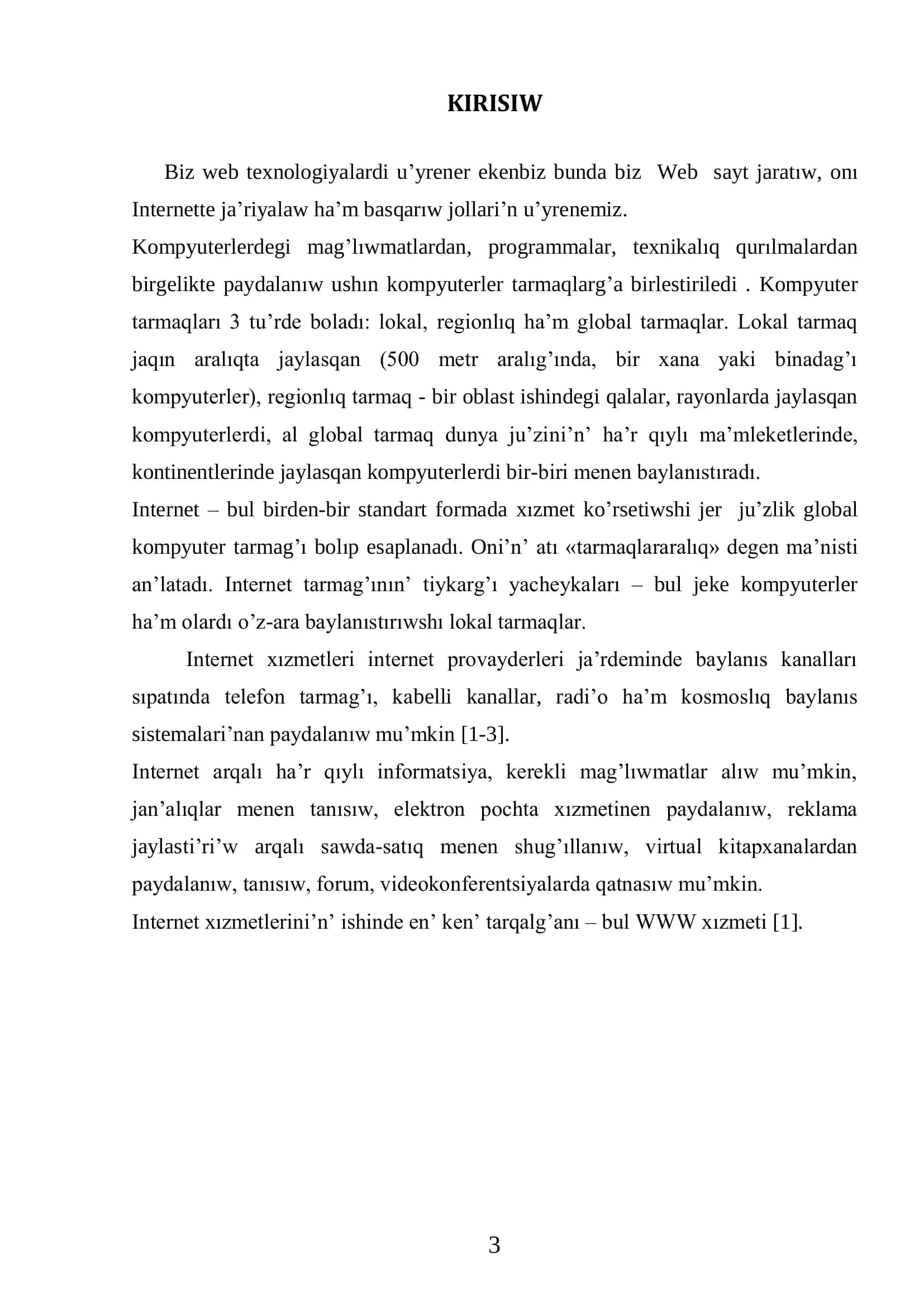 Web Texnalogiyalari Referat 3