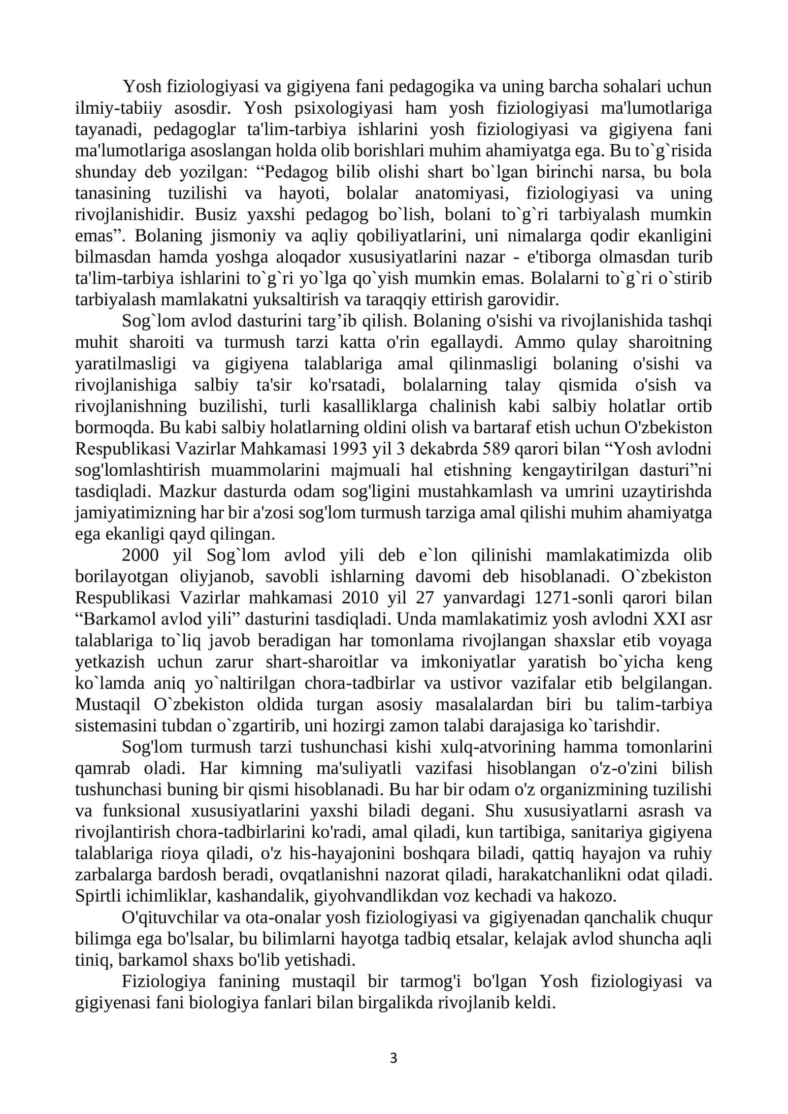 YOSH FIZIOLOGIYASI VA GIGIENA. O`SISH VA RIVOJLANISHNING UMUMIY QONUNIYATLARI 3